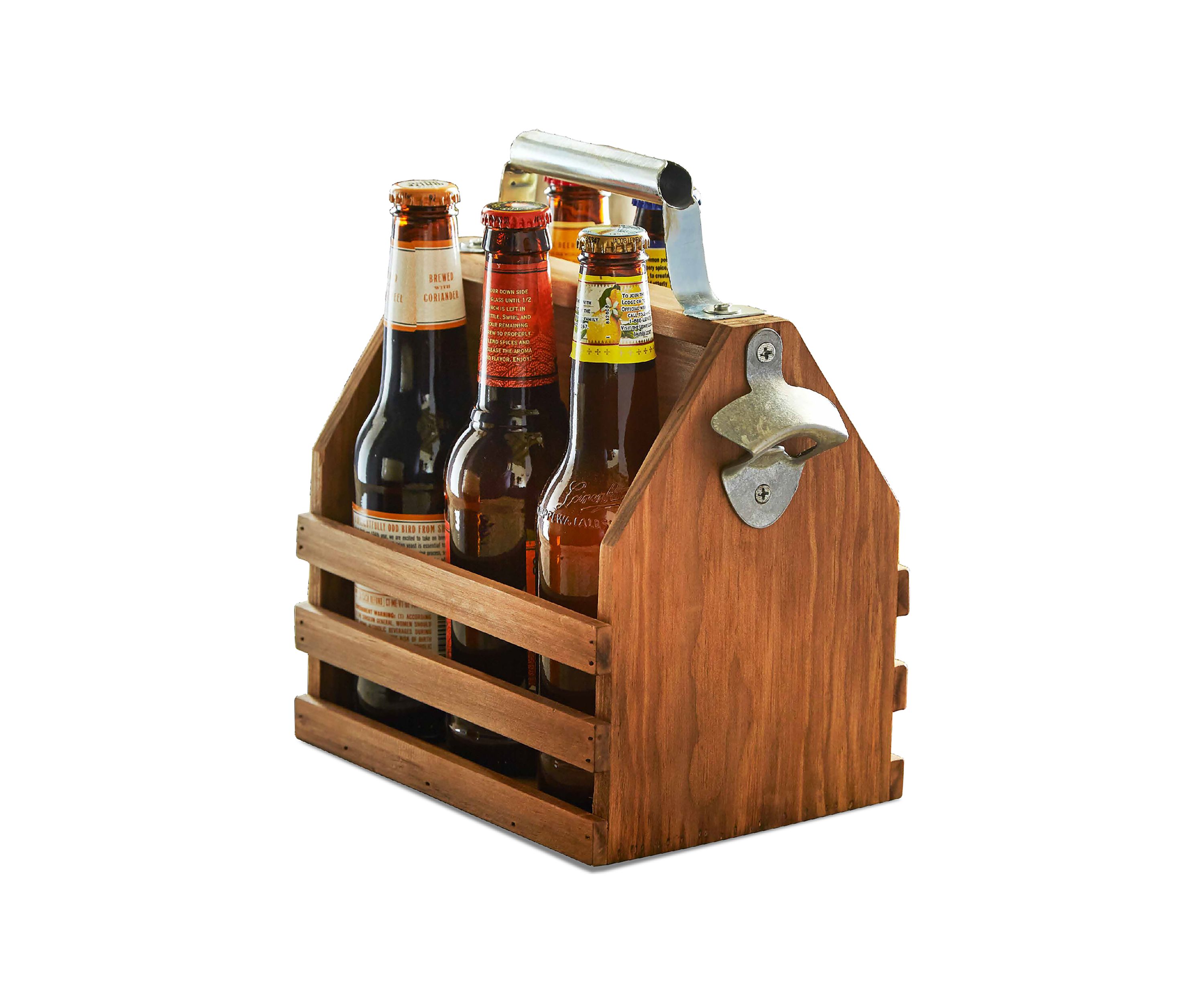 Wood Bottle Caddy with Opener