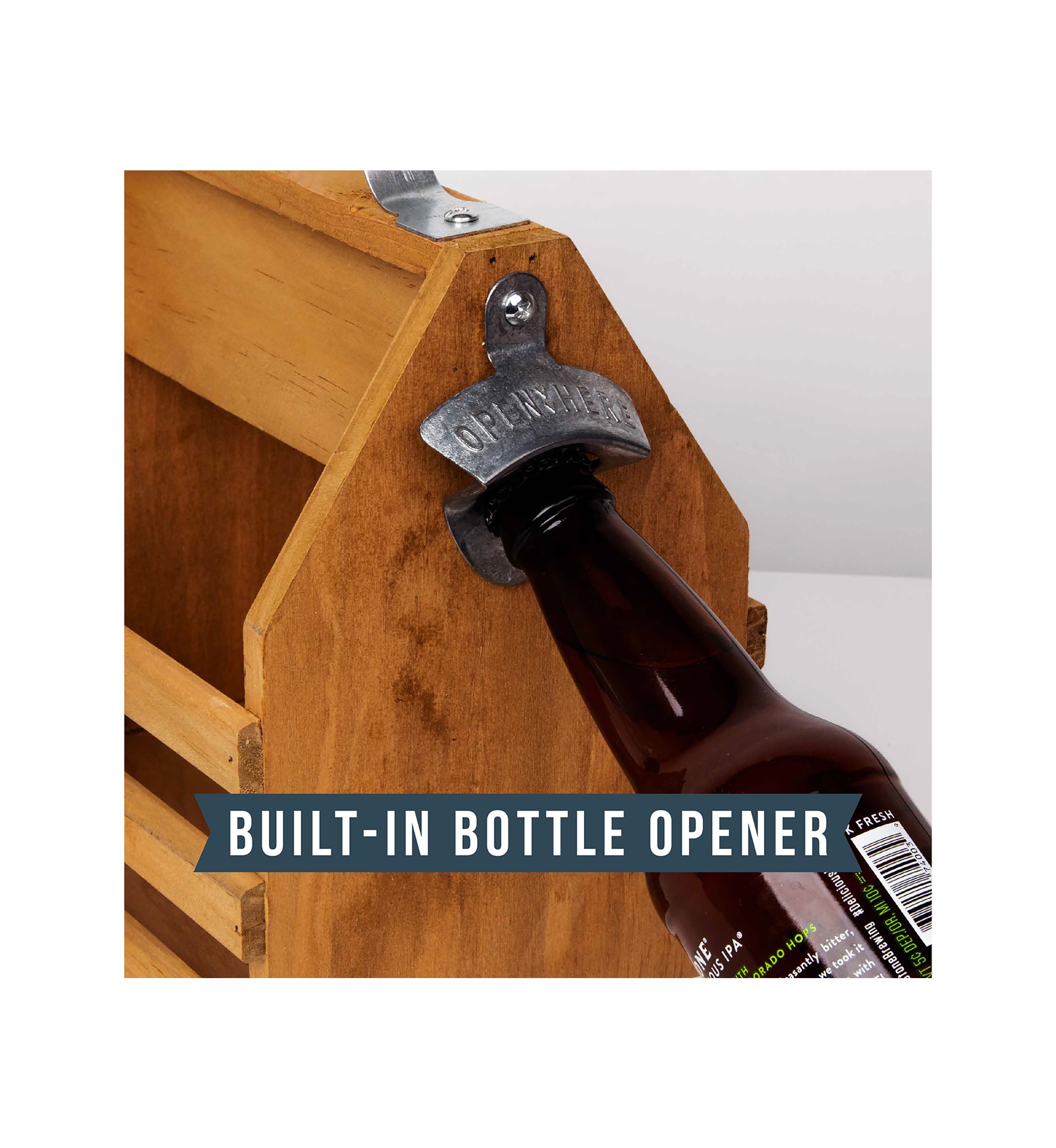Wood Bottle Caddy with Opener