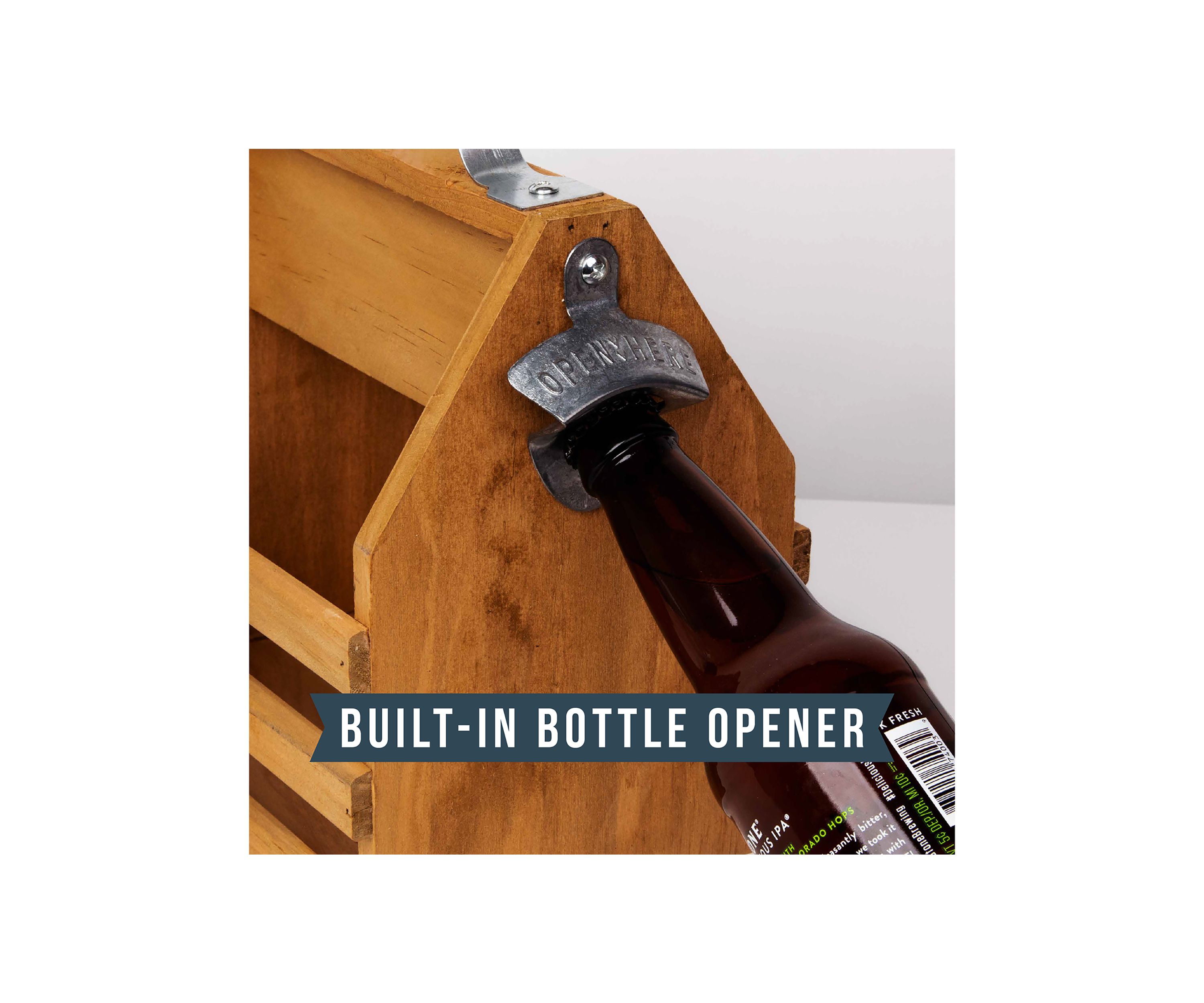 Wood Bottle Caddy with Opener