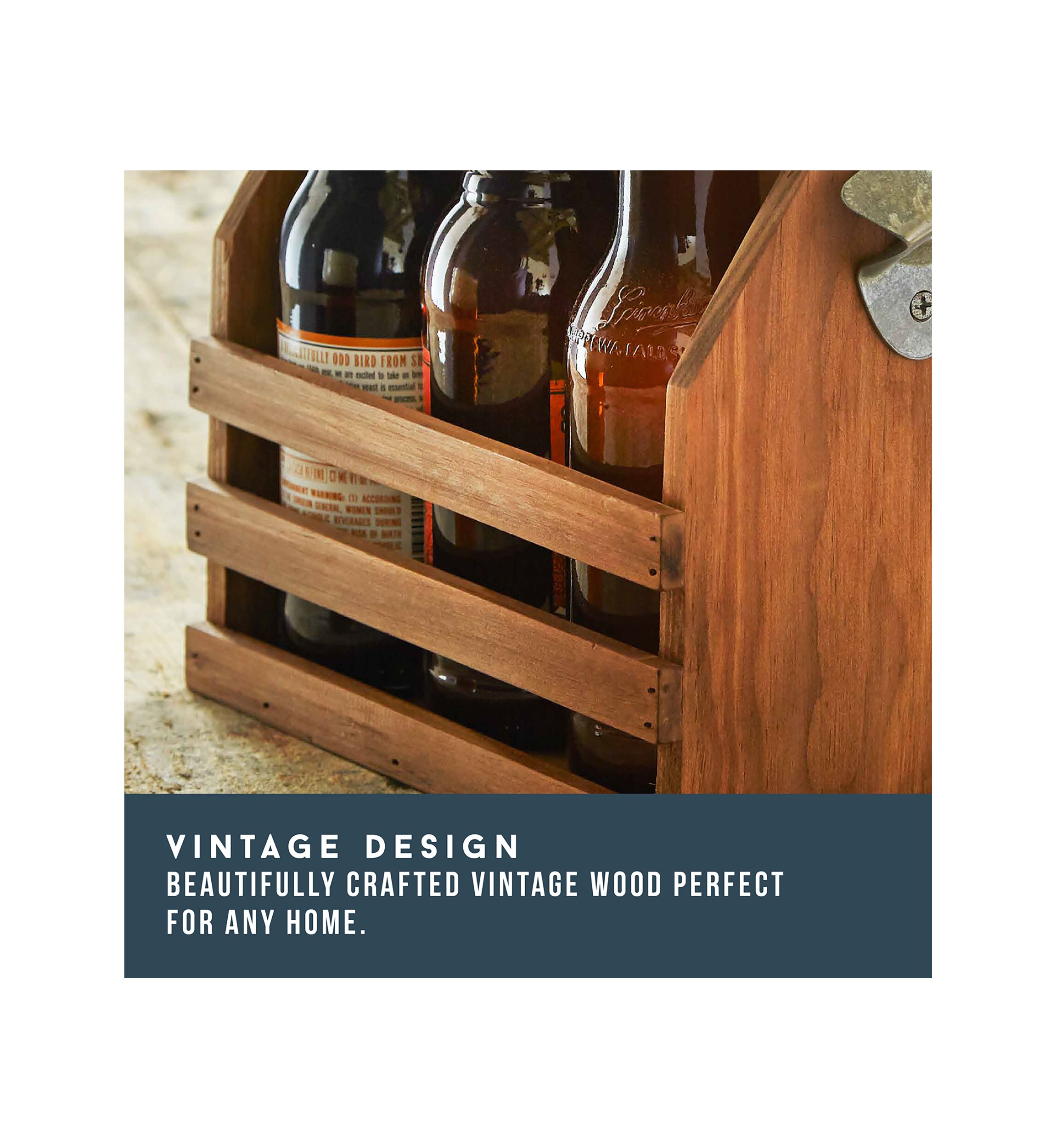 Wood Bottle Caddy with Opener