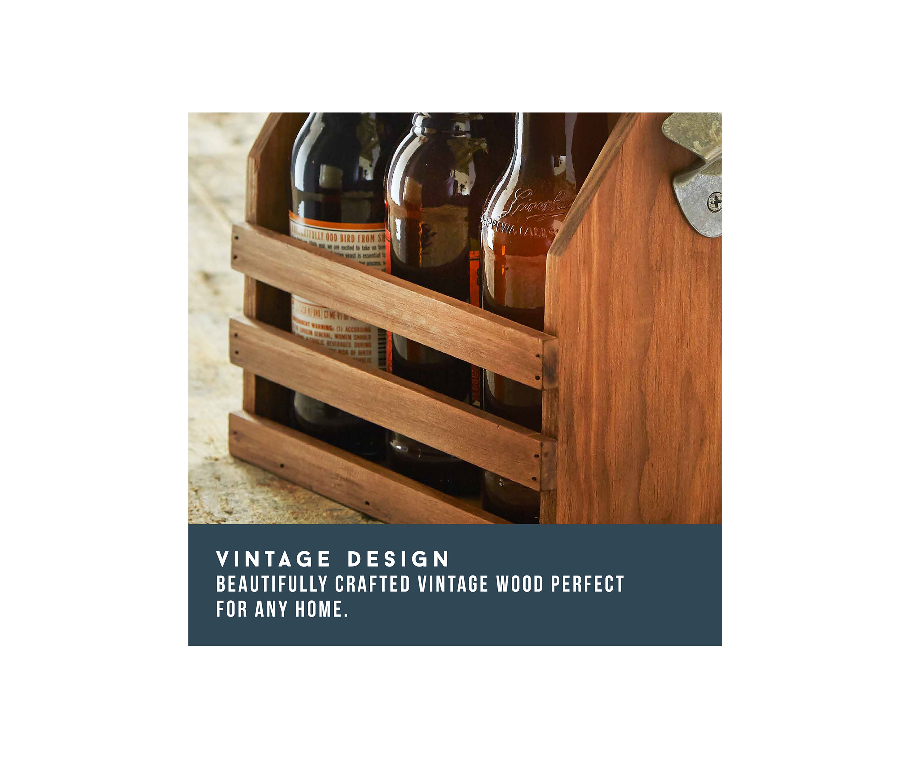Wood Bottle Caddy with Opener