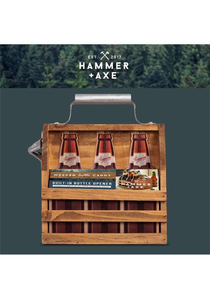 Wood Bottle Caddy with Opener