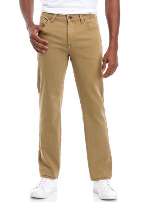 BUFFALO DAVID BITTON Men's Five-Pocket Relaxed Straight Six Pants, Olive Green, Beige, 38 x 32