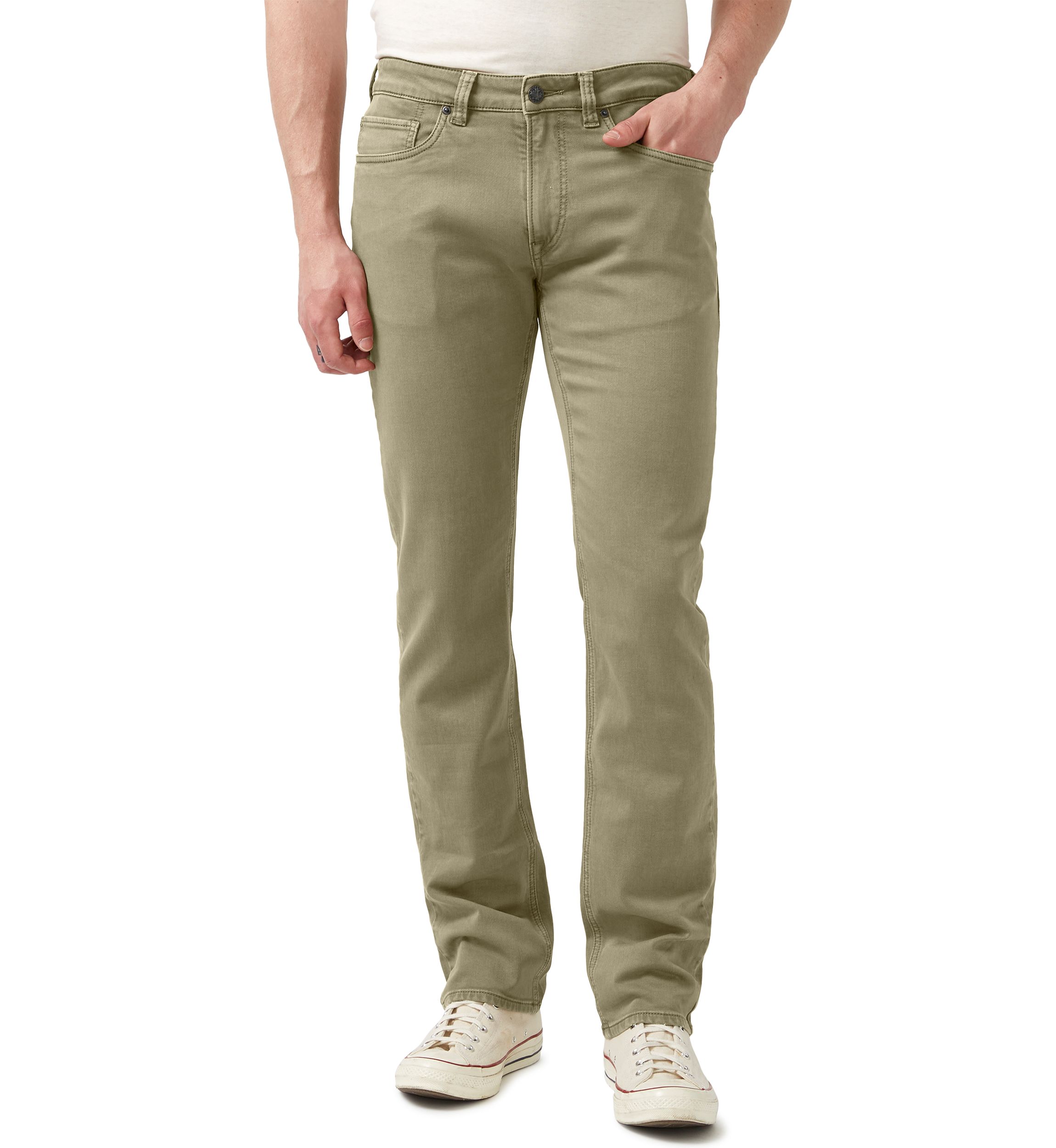 Five-Pocket Relaxed Straight Six Pants, Olive Green