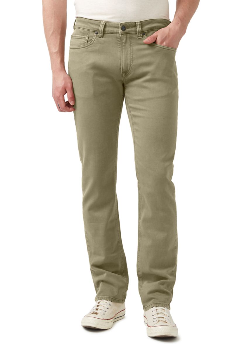 Five-Pocket Relaxed Straight Six Pants, Olive Green