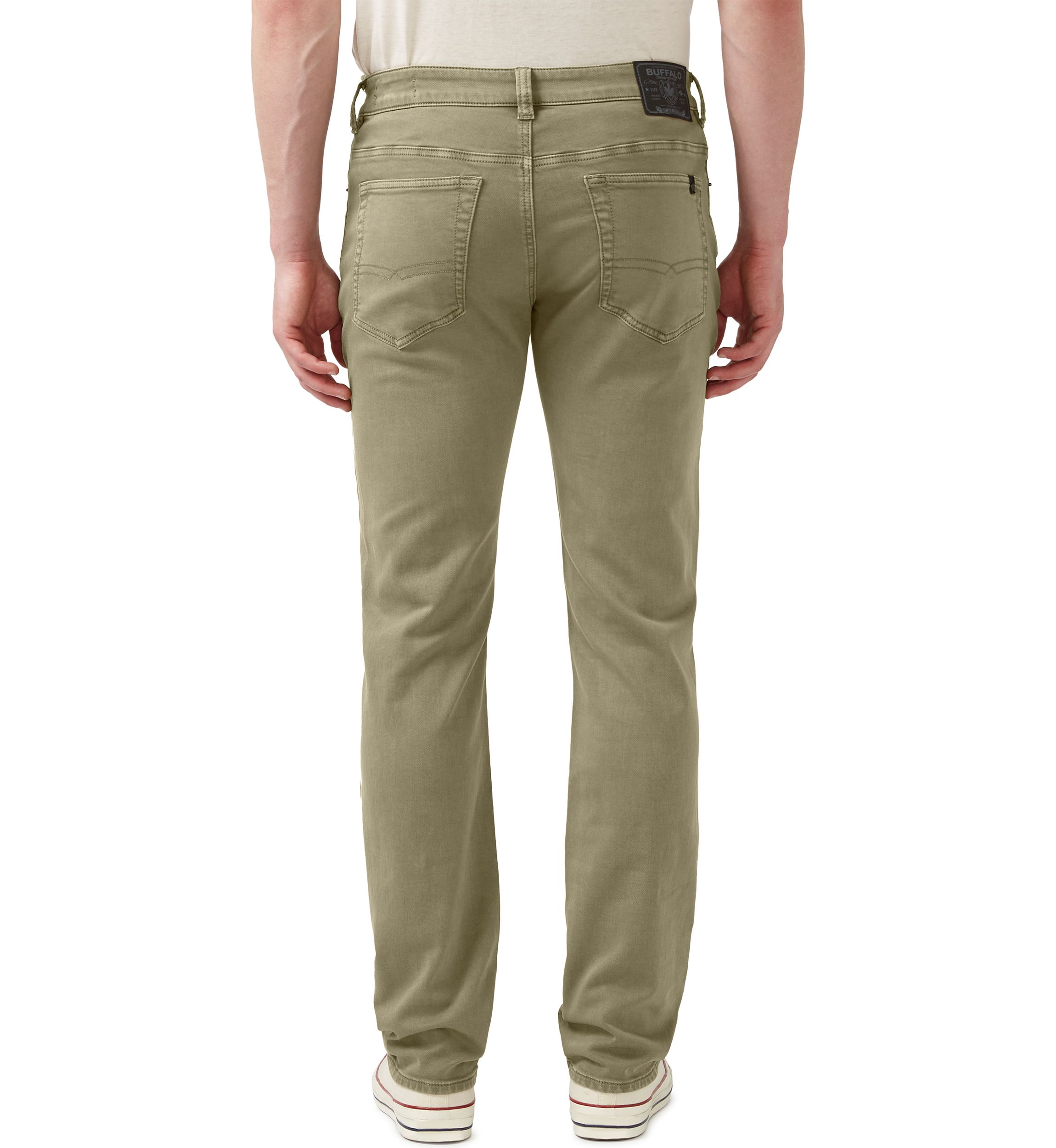 Five-Pocket Relaxed Straight Six Pants, Olive Green