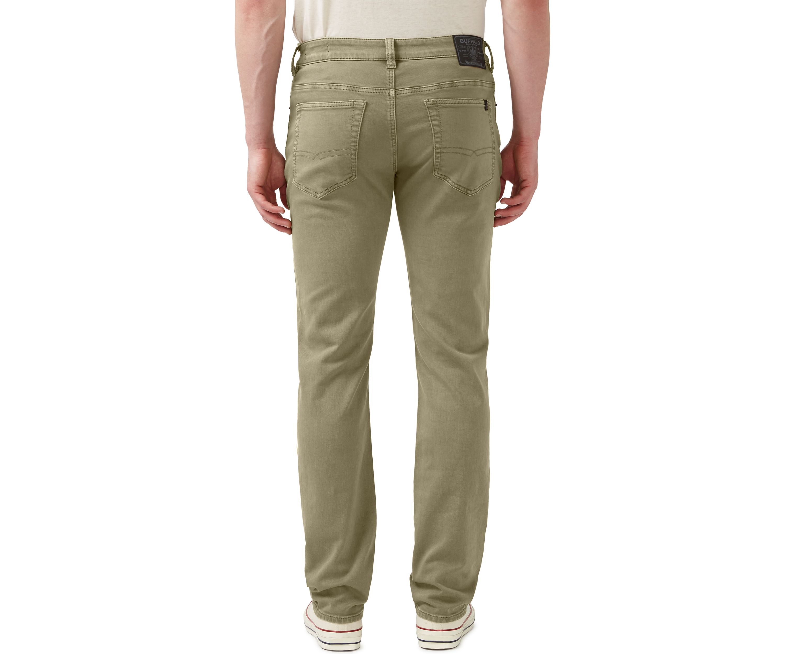 Five-Pocket Relaxed Straight Six Pants, Olive Green