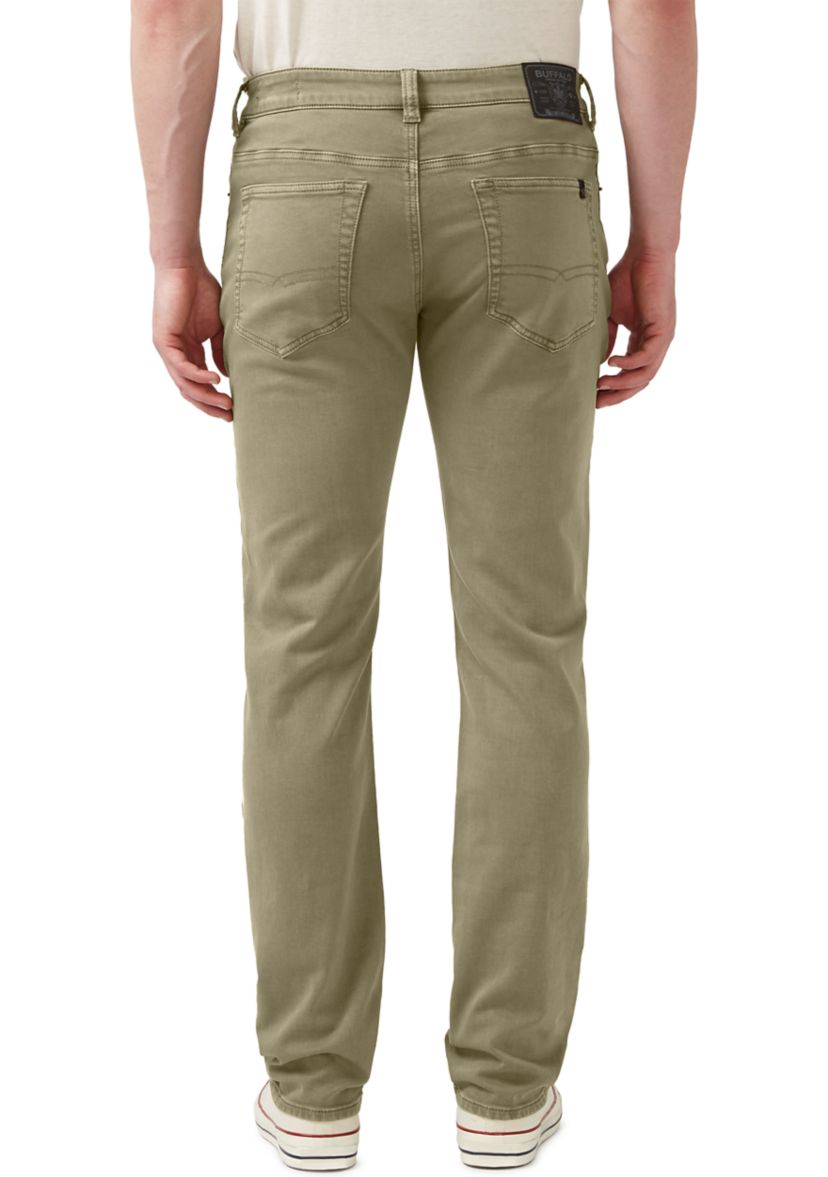 Five-Pocket Relaxed Straight Six Pants, Olive Green