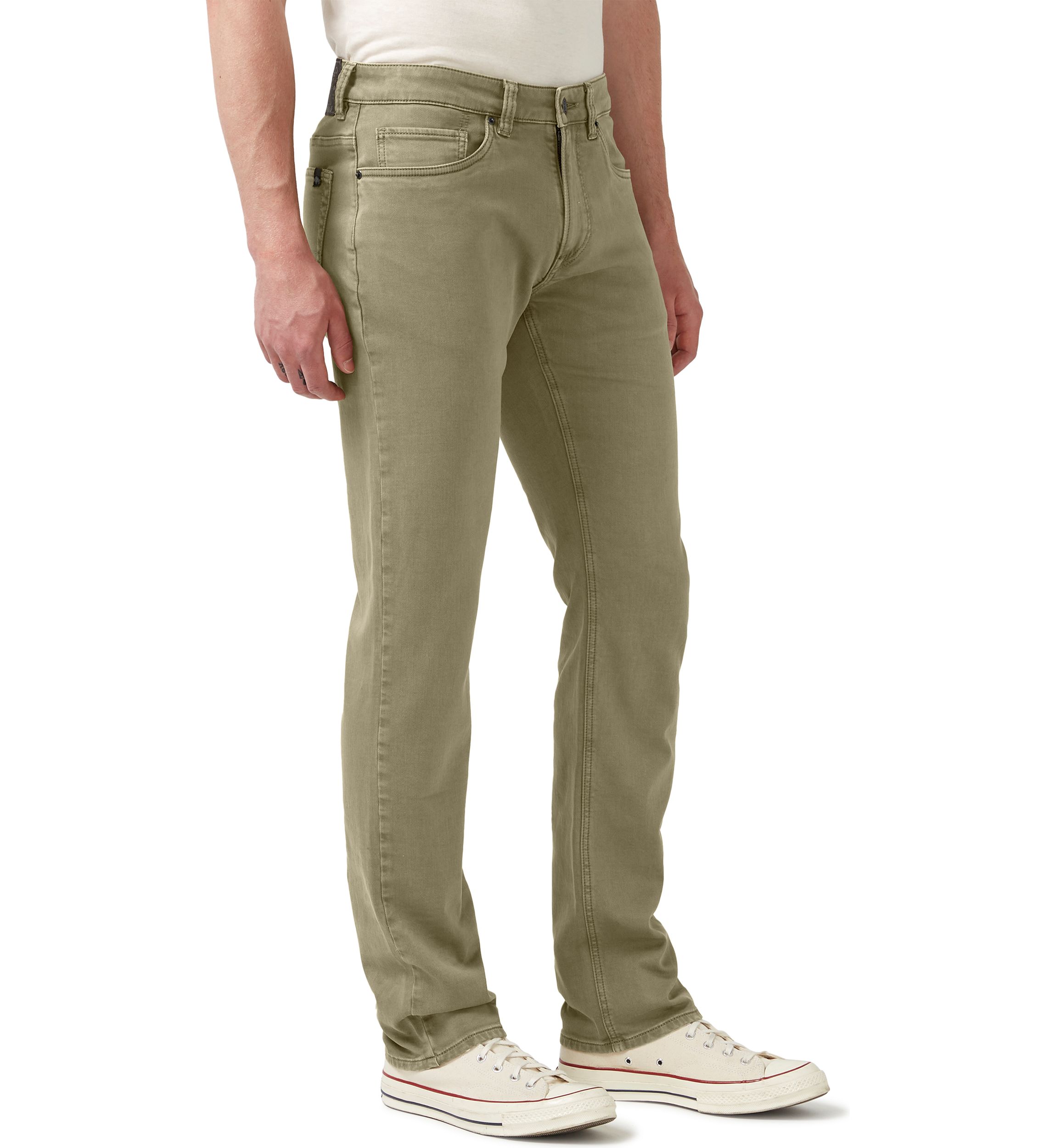 Five-Pocket Relaxed Straight Six Pants, Olive Green