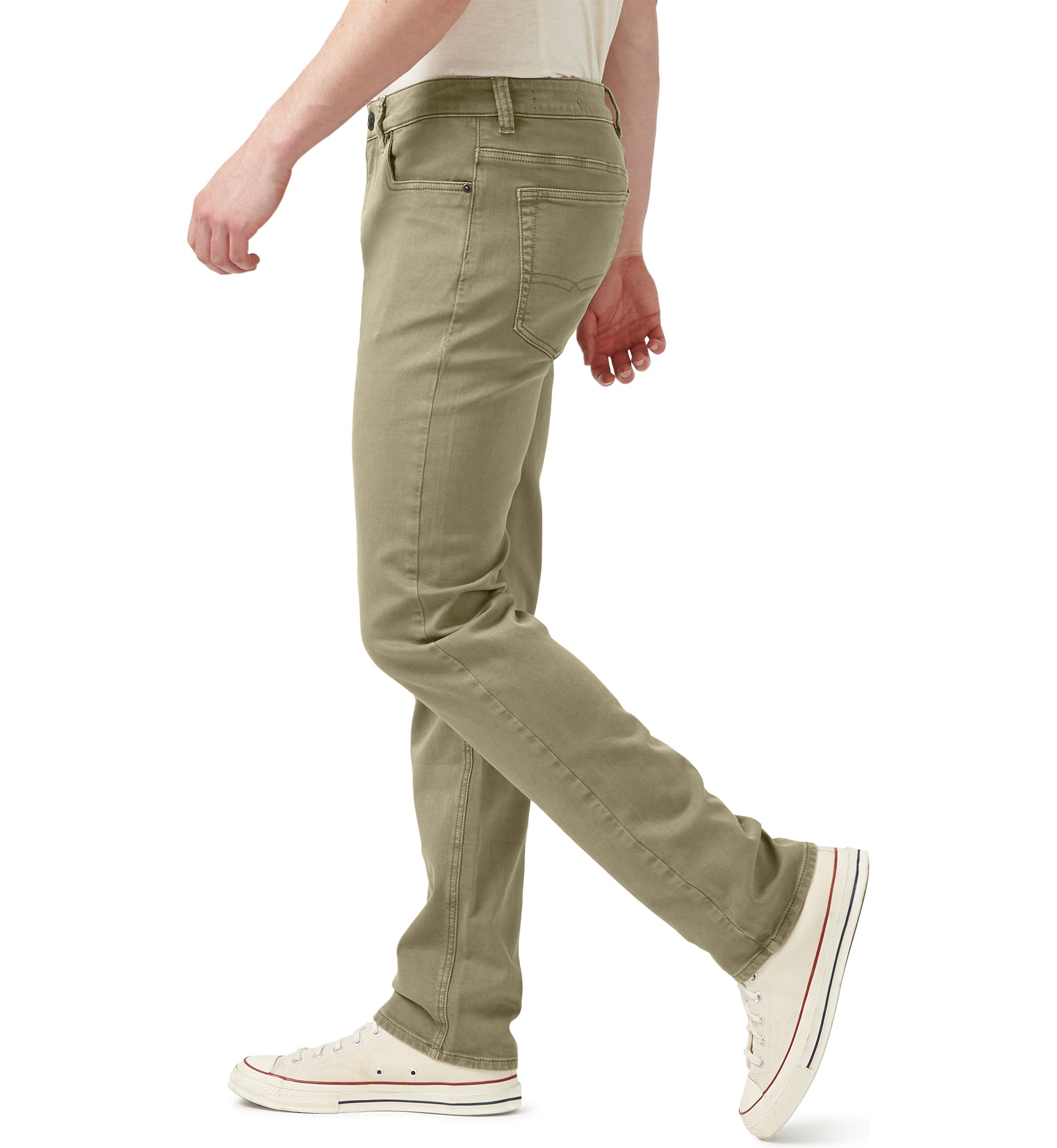 Five-Pocket Relaxed Straight Six Pants, Olive Green