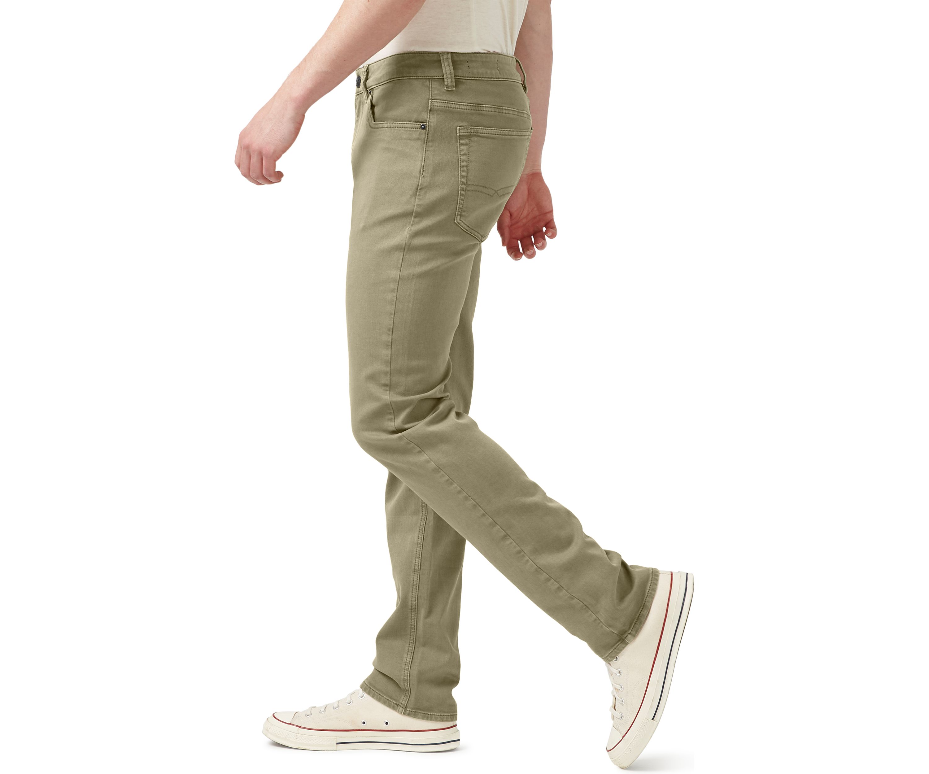Five-Pocket Relaxed Straight Six Pants, Olive Green