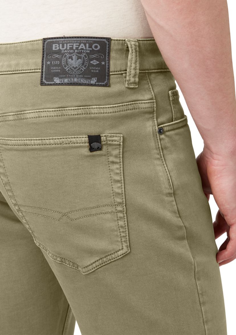 Five-Pocket Relaxed Straight Six Pants, Olive Green