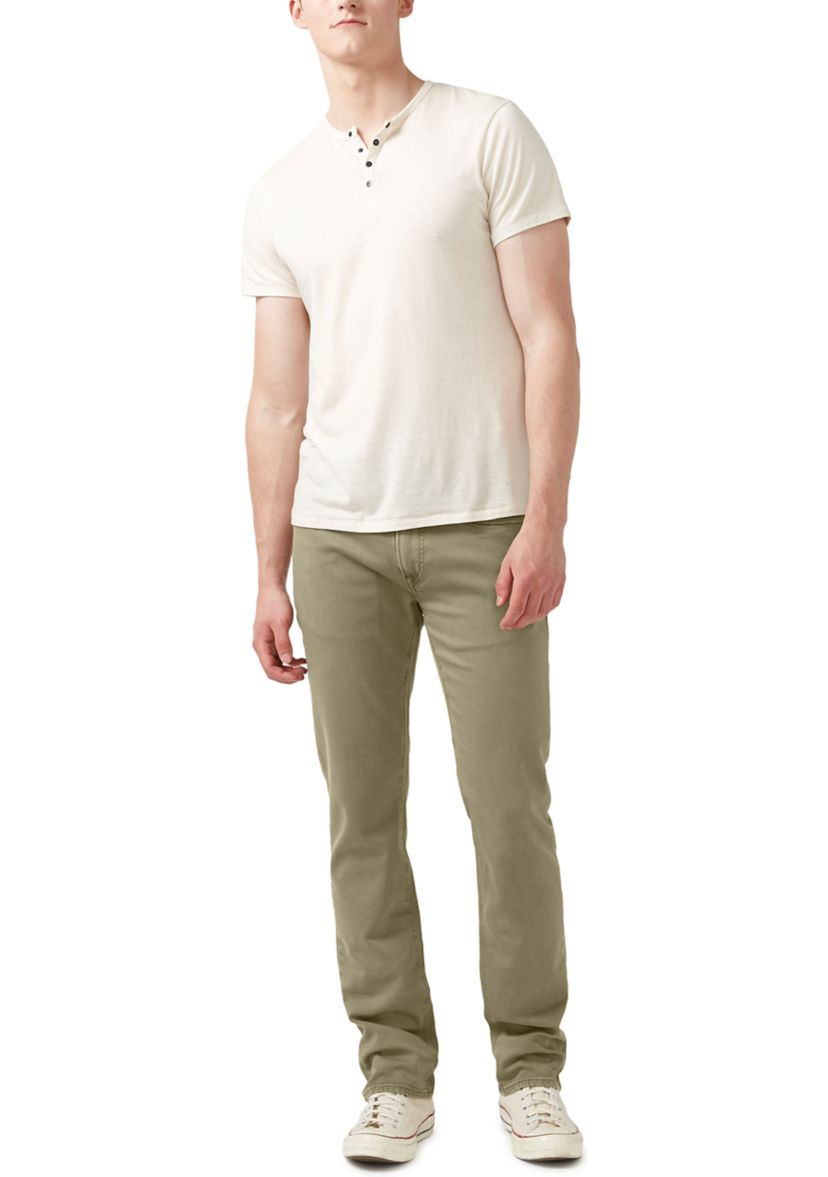 Five-Pocket Relaxed Straight Six Pants, Olive Green