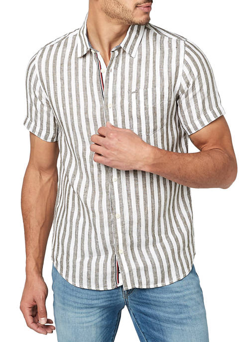 Short Sleeve Vertical Stripe Suri Woven Button Down Shirt 