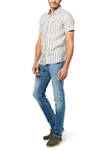 Short Sleeve Vertical Stripe Suri Woven Button Down Shirt 