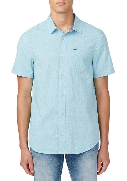 Sky Blue Short Sleeve Linen Cotton Shirt
