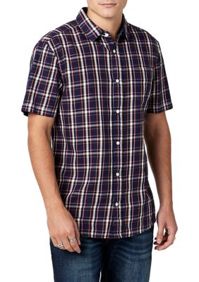 BUFFALO DAVID BITTON Men's Short Sleeve Sobre Plaid Shirt, Blue, Medium