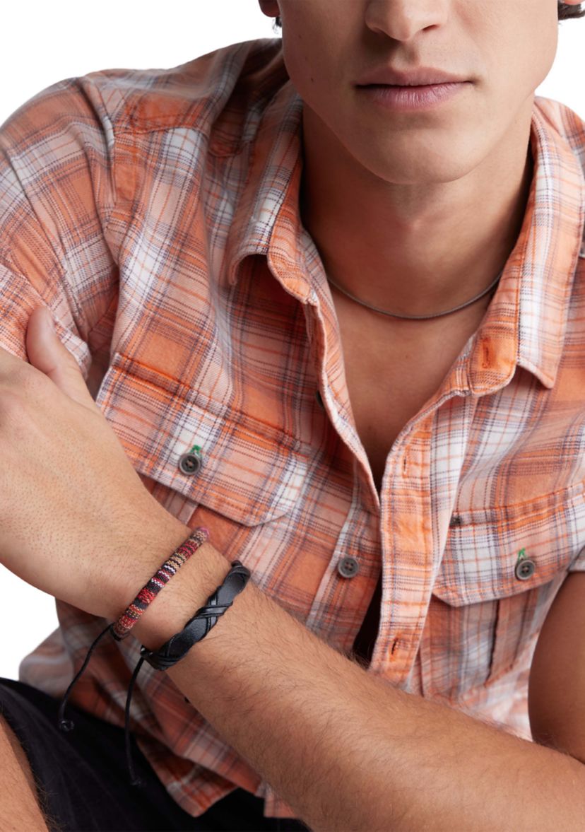 Mens Sazid Short Sleeve Plaid Shirt in Tangerine