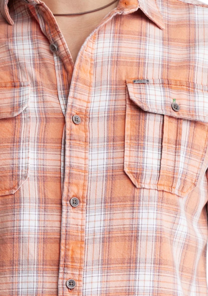 Mens Sazid Short Sleeve Plaid Shirt in Tangerine