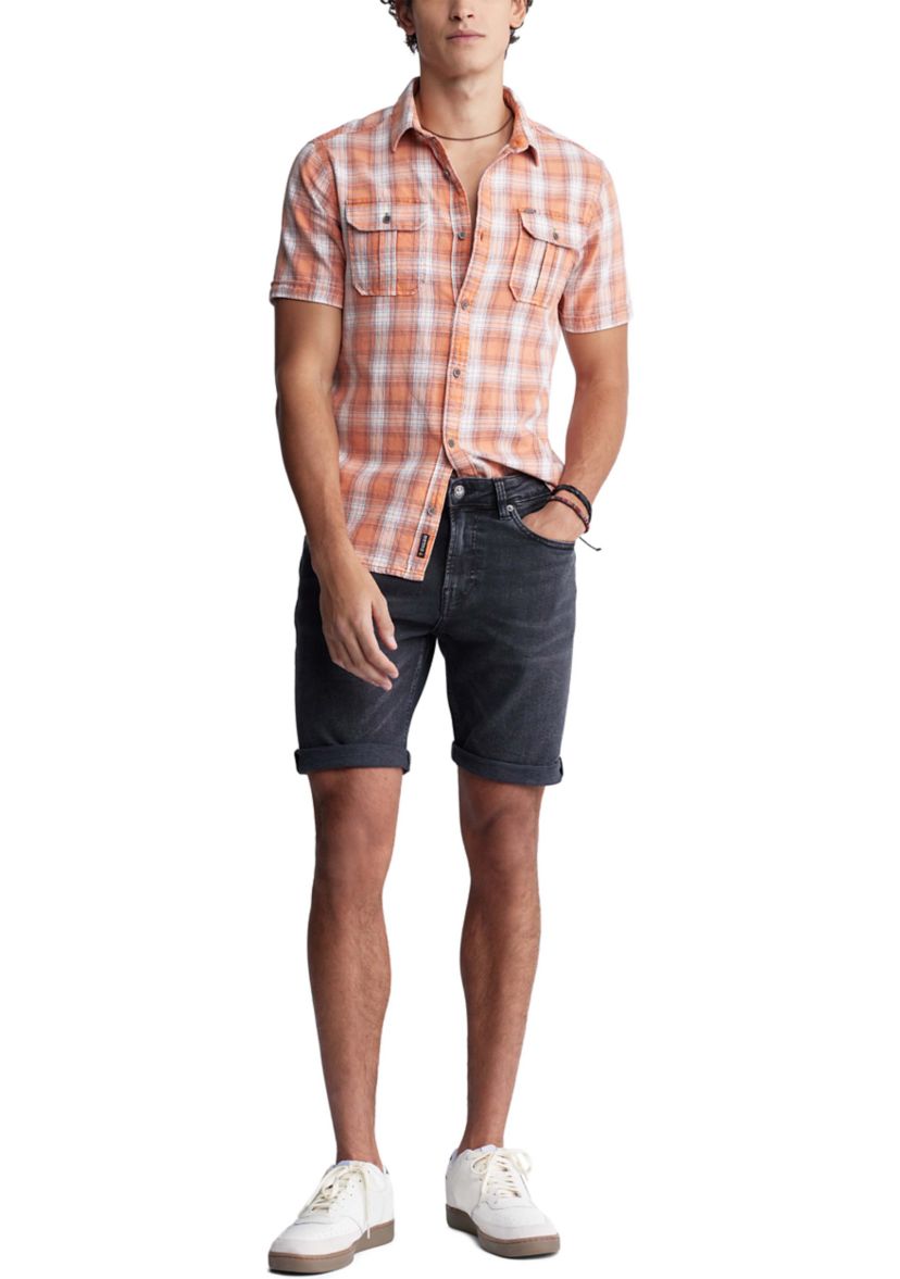 Mens Sazid Short Sleeve Plaid Shirt in Tangerine