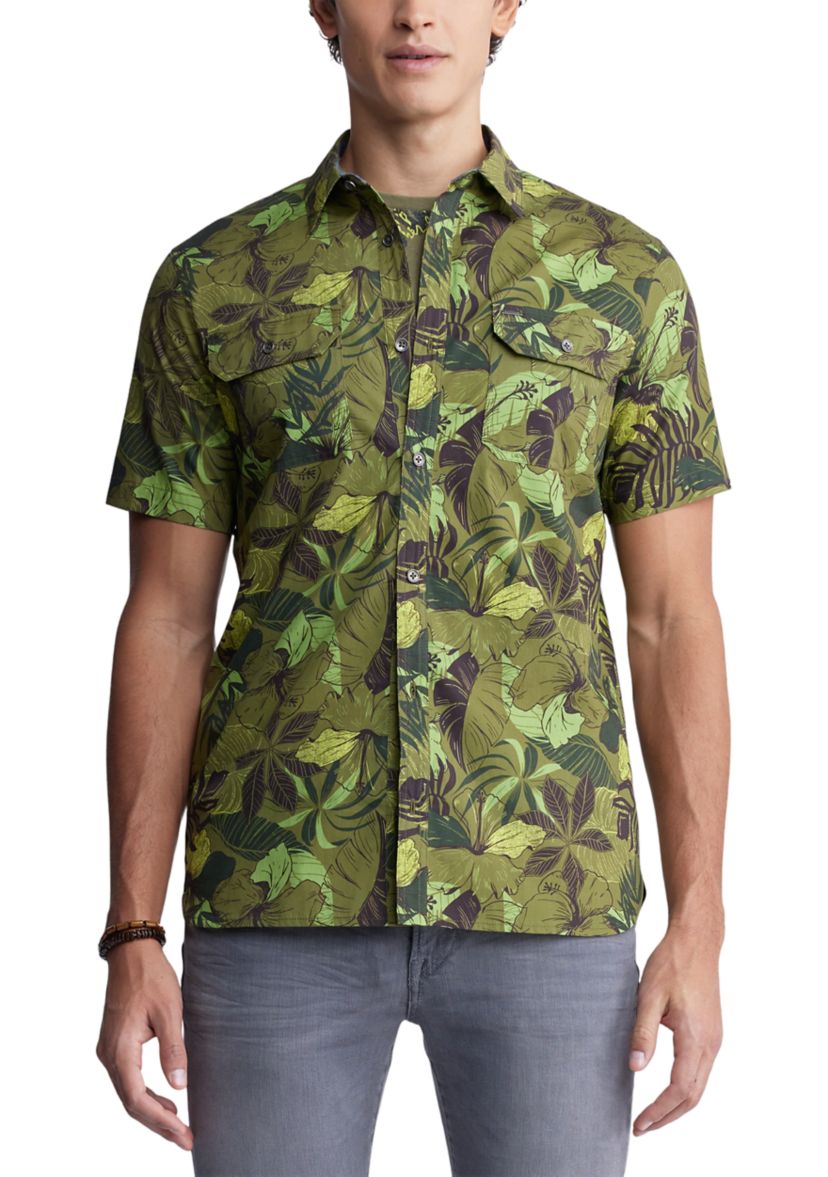 Men’s Sayool Leaf Print Woven Short Sleeve Shirt 