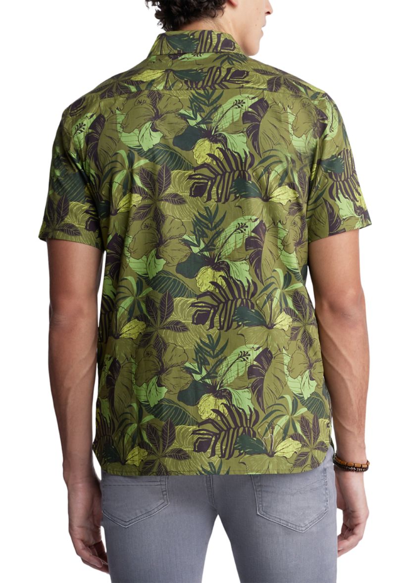 Men’s Sayool Leaf Print Woven Short Sleeve Shirt 