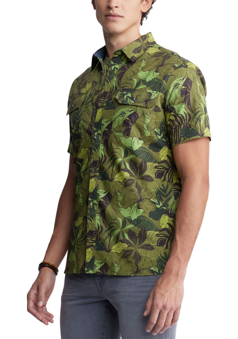 Men’s Sayool Leaf Print Woven Short Sleeve Shirt 