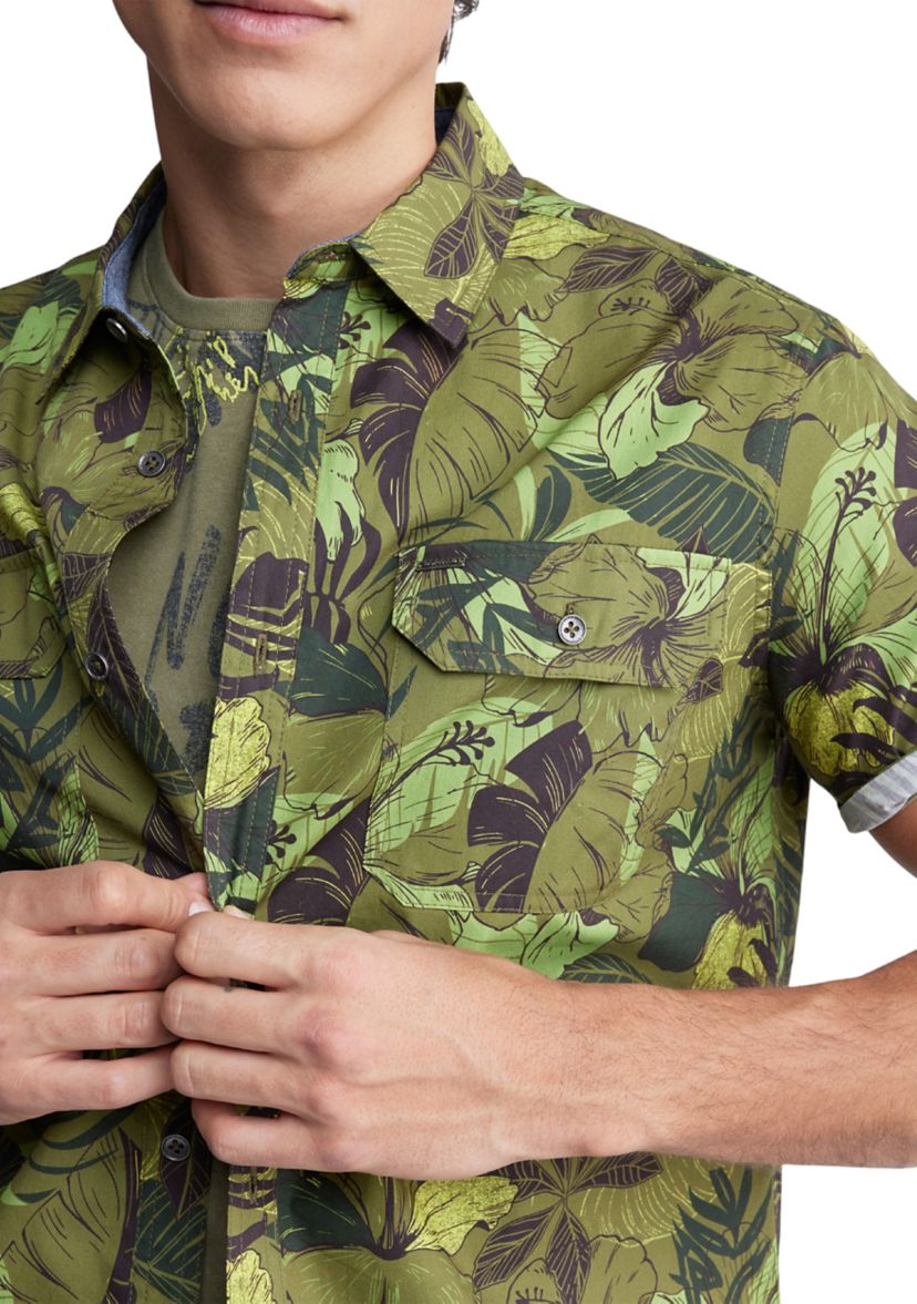 Men’s Sayool Leaf Print Woven Short Sleeve Shirt 