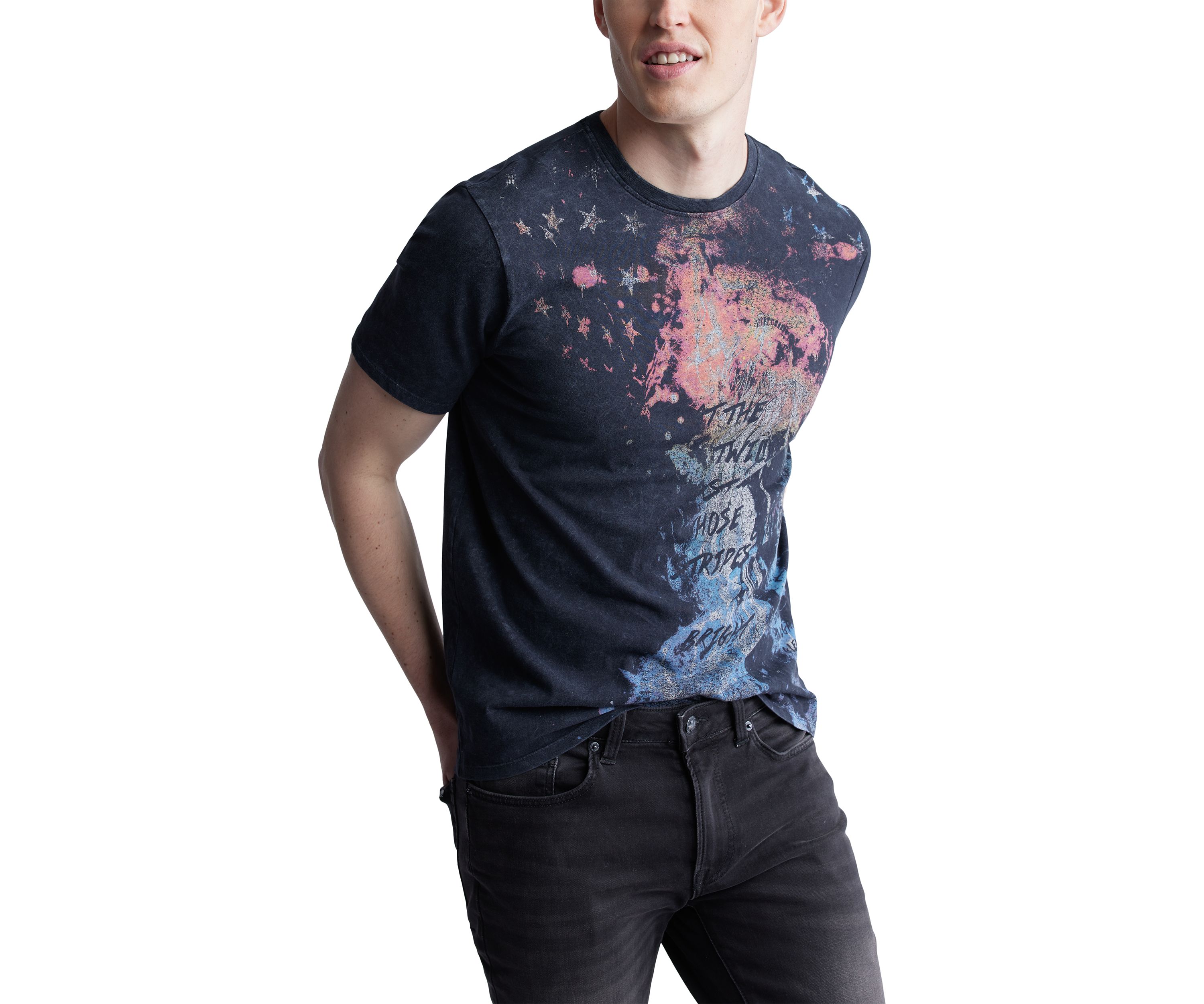 Mens Short Sleeve Graphic T-Shirt, Black - BM24354