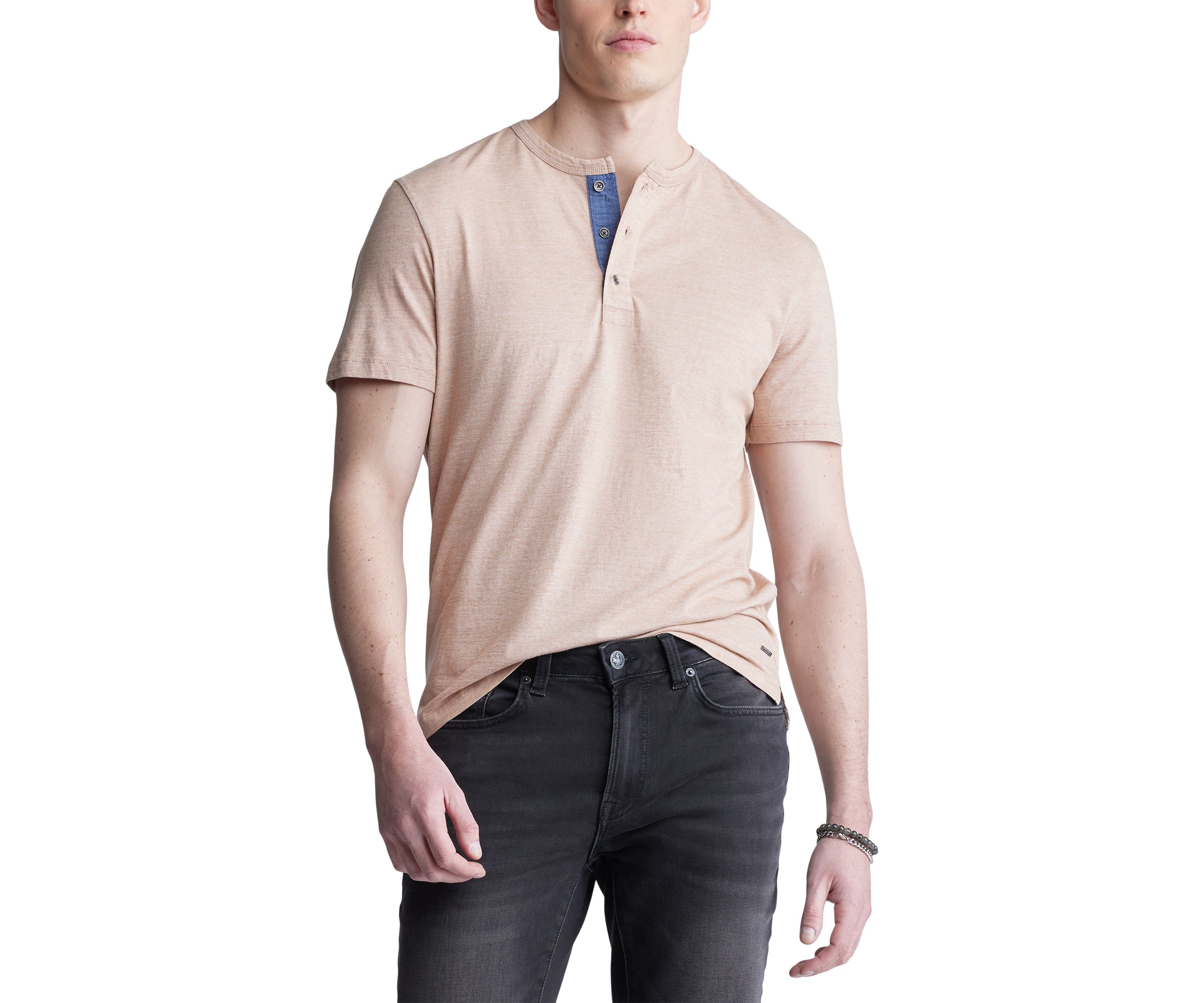 Mens Short Sleeve Henley, Beige
