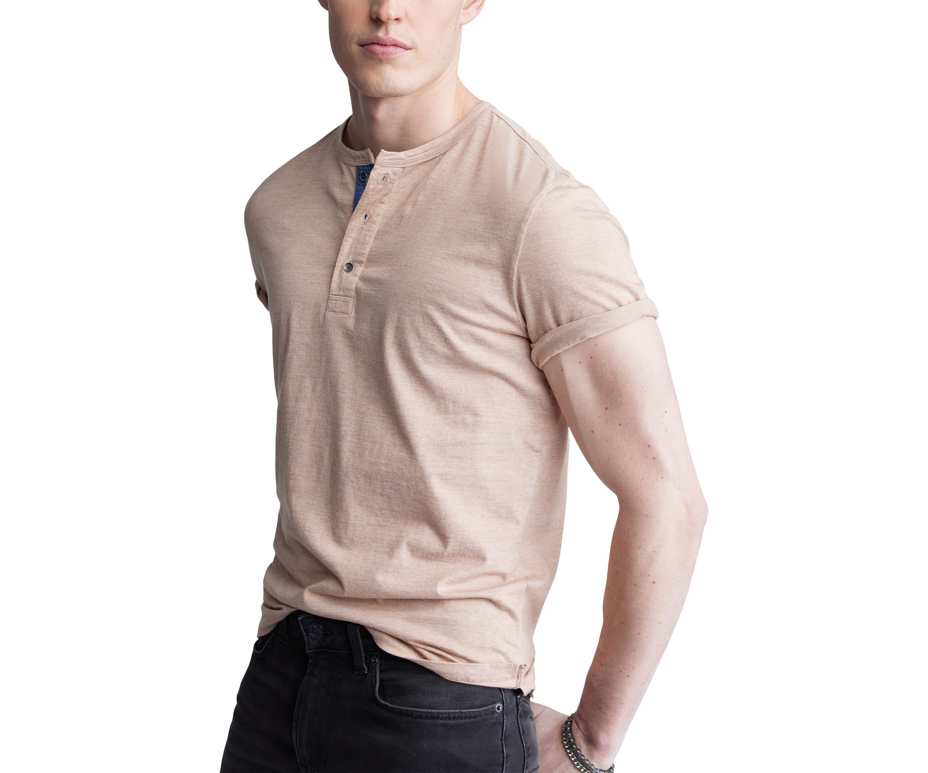 Mens Short Sleeve Henley, Beige