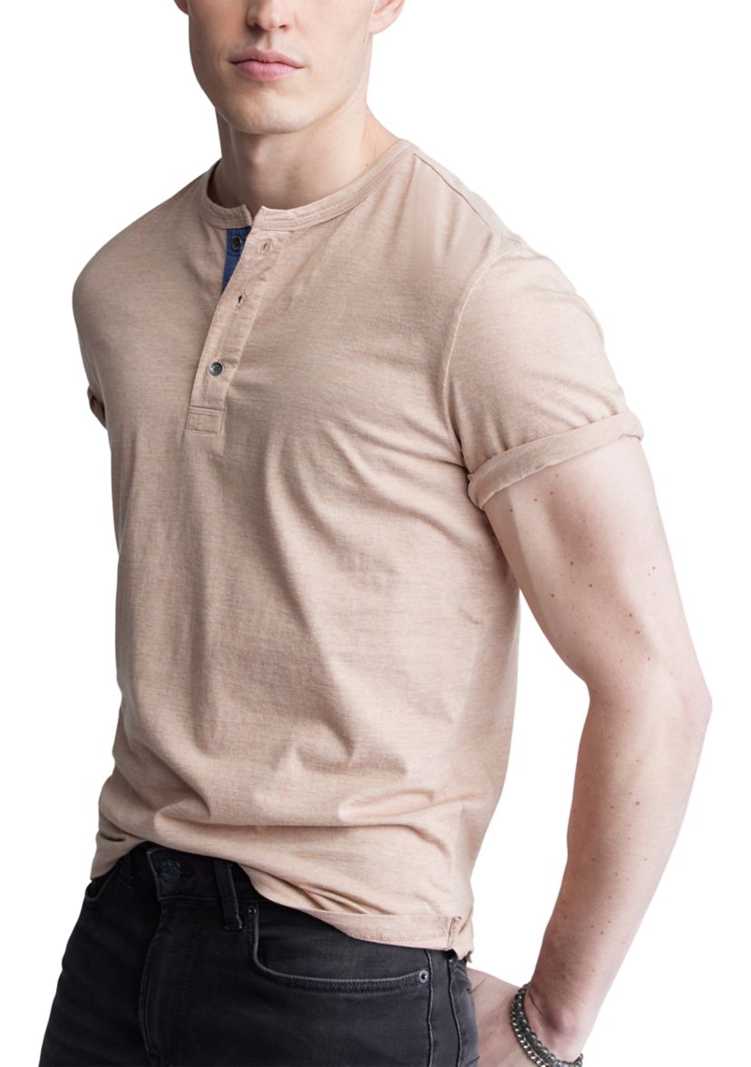 Mens Short Sleeve Henley, Beige