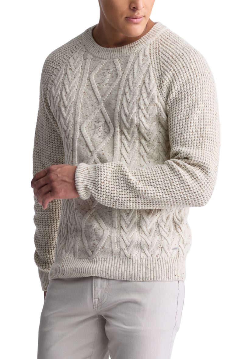 Wallaby Men’s  Nep Yarn Cable Knit Crewneck Sweater, Cream