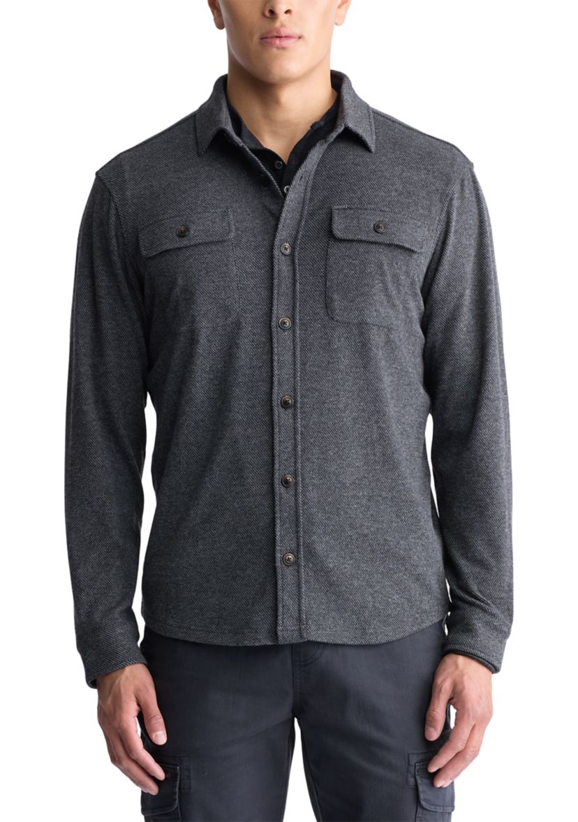 Mens Sigge Light Blue Woven Long-Sleeve Knitted Shirt