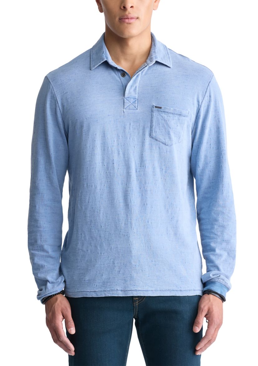 Mens Kimmy Long-Sleeved Polo Top with Pocket, Medium Blue