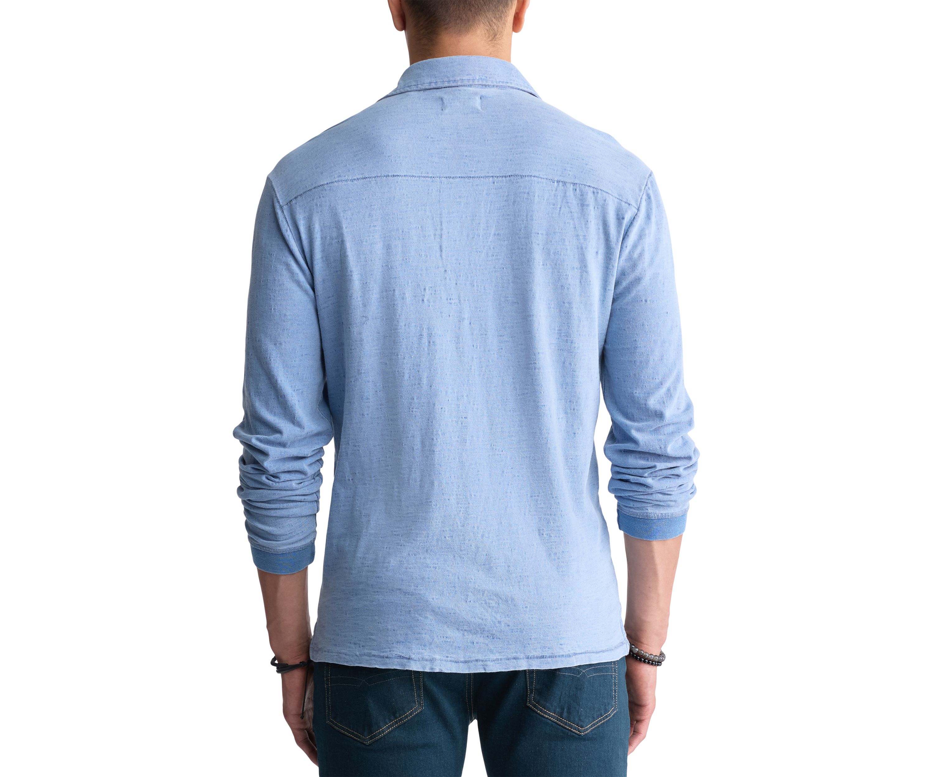 Mens Kimmy Long-Sleeved Polo Top with Pocket, Medium Blue