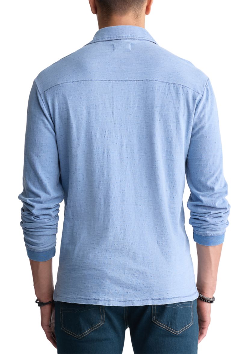 Mens Kimmy Long-Sleeved Polo Top with Pocket, Medium Blue