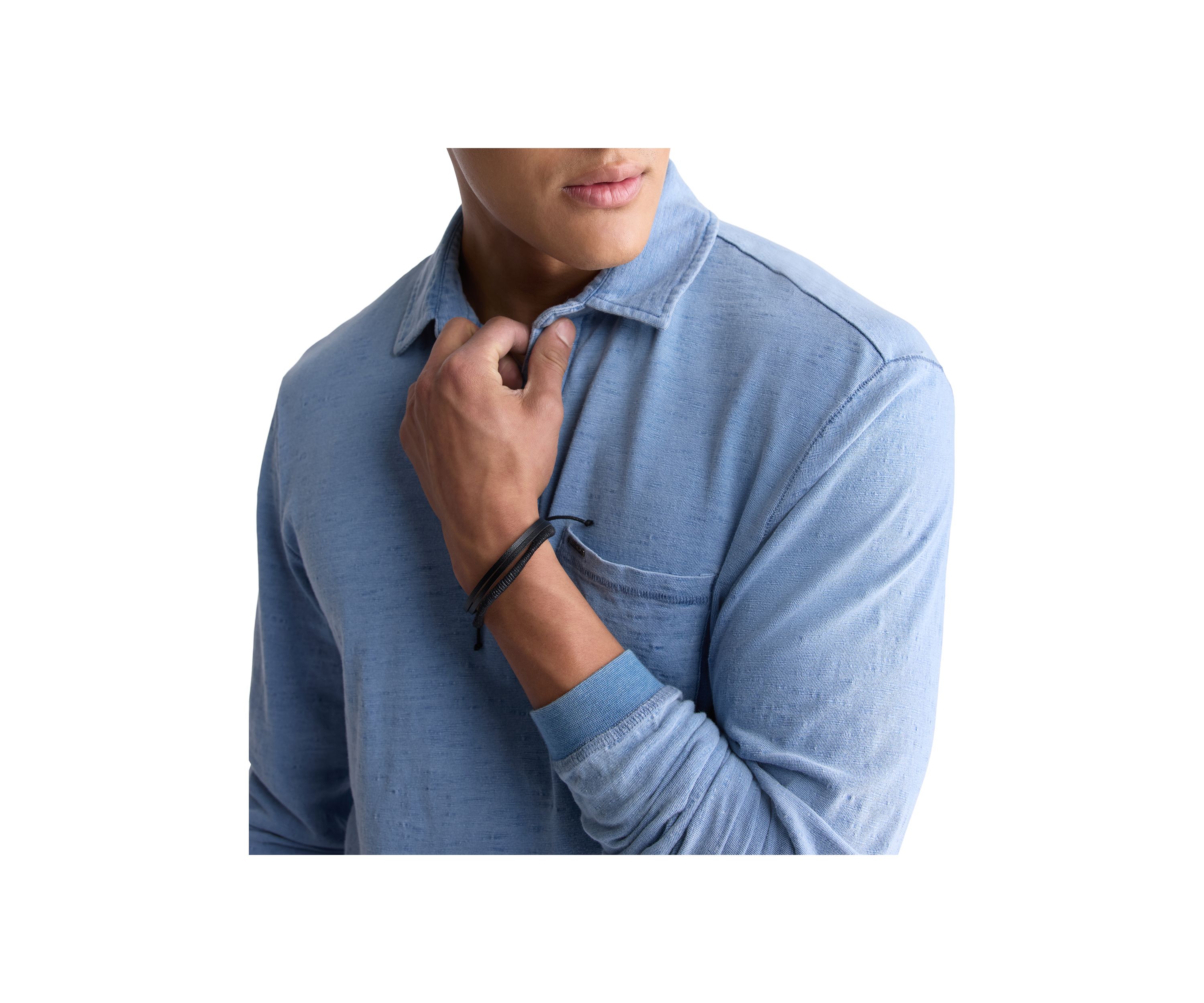 Mens Kimmy Long-Sleeved Polo Top with Pocket, Medium Blue