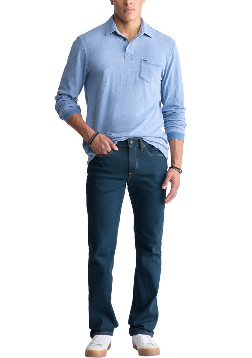 Mens Kimmy Long-Sleeved Polo Top with Pocket, Medium Blue