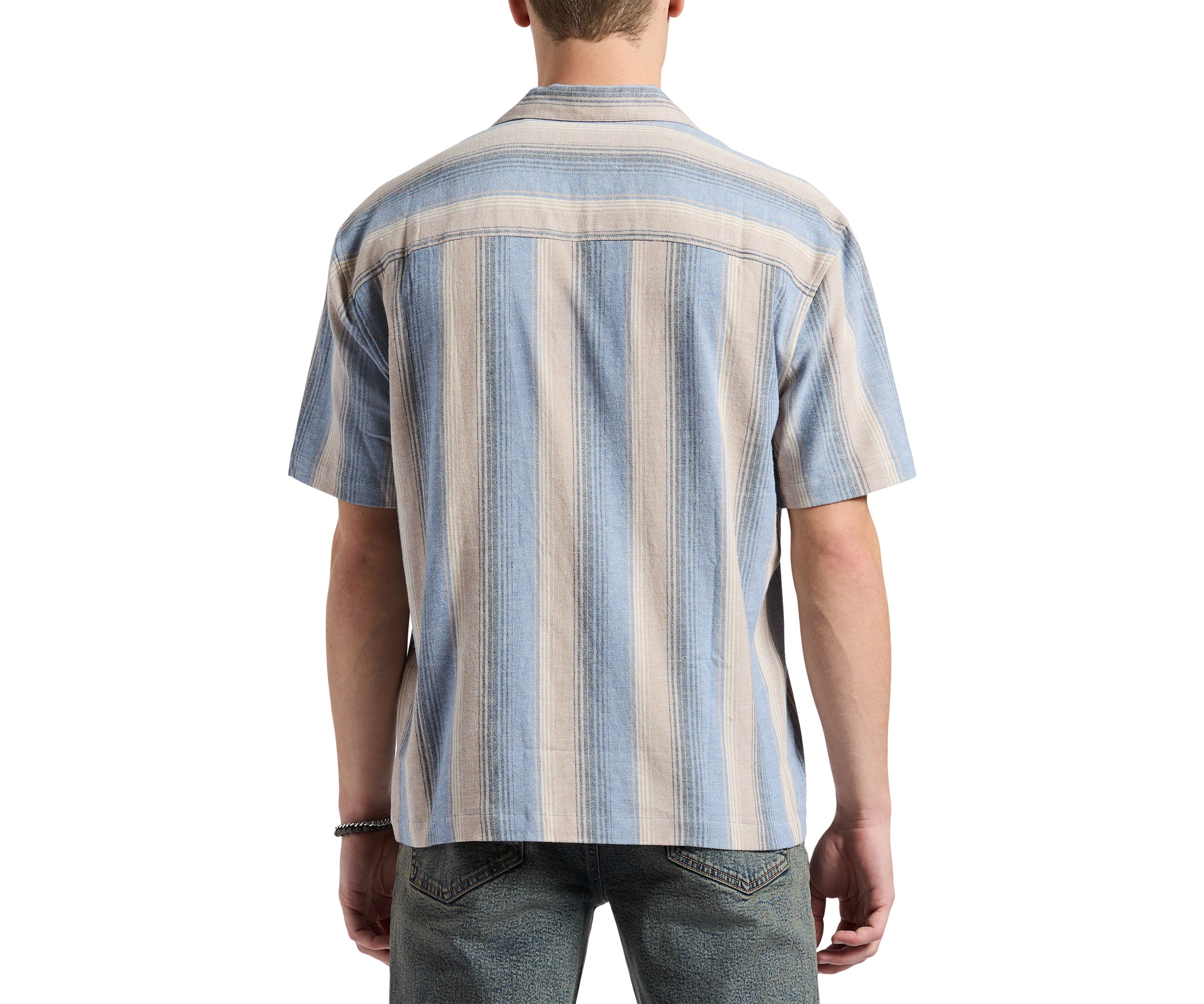 Mens Salaman Short Sleeve Striped Button Up Camp Shirt