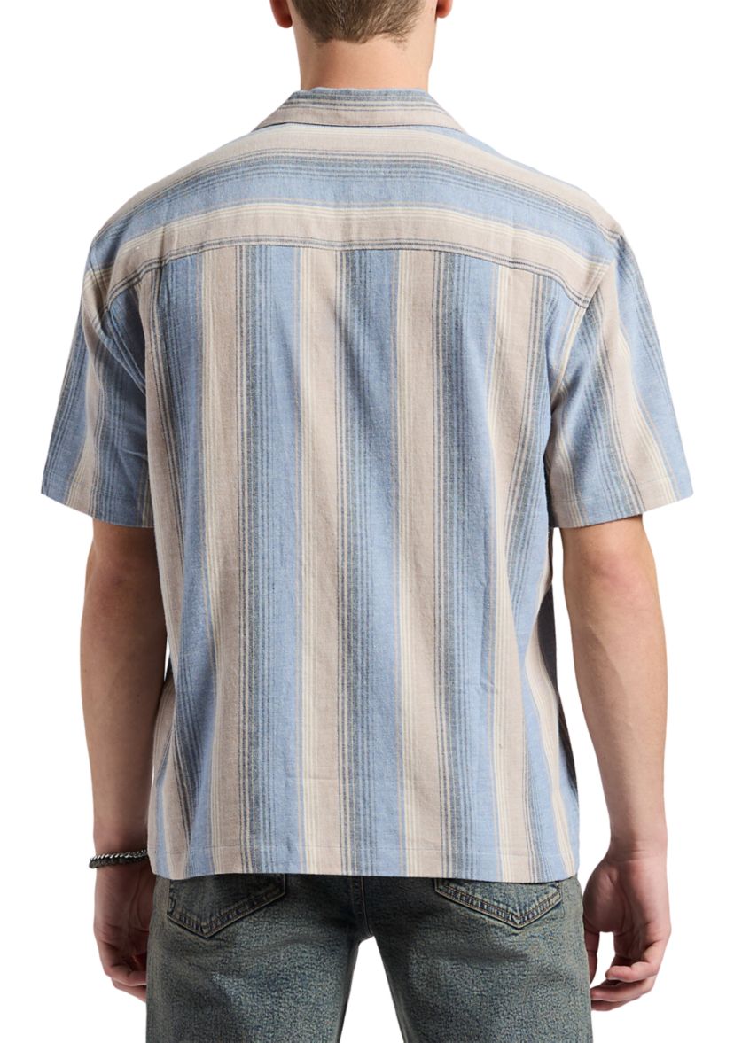 Mens Salaman Short Sleeve Striped Button Up Camp Shirt