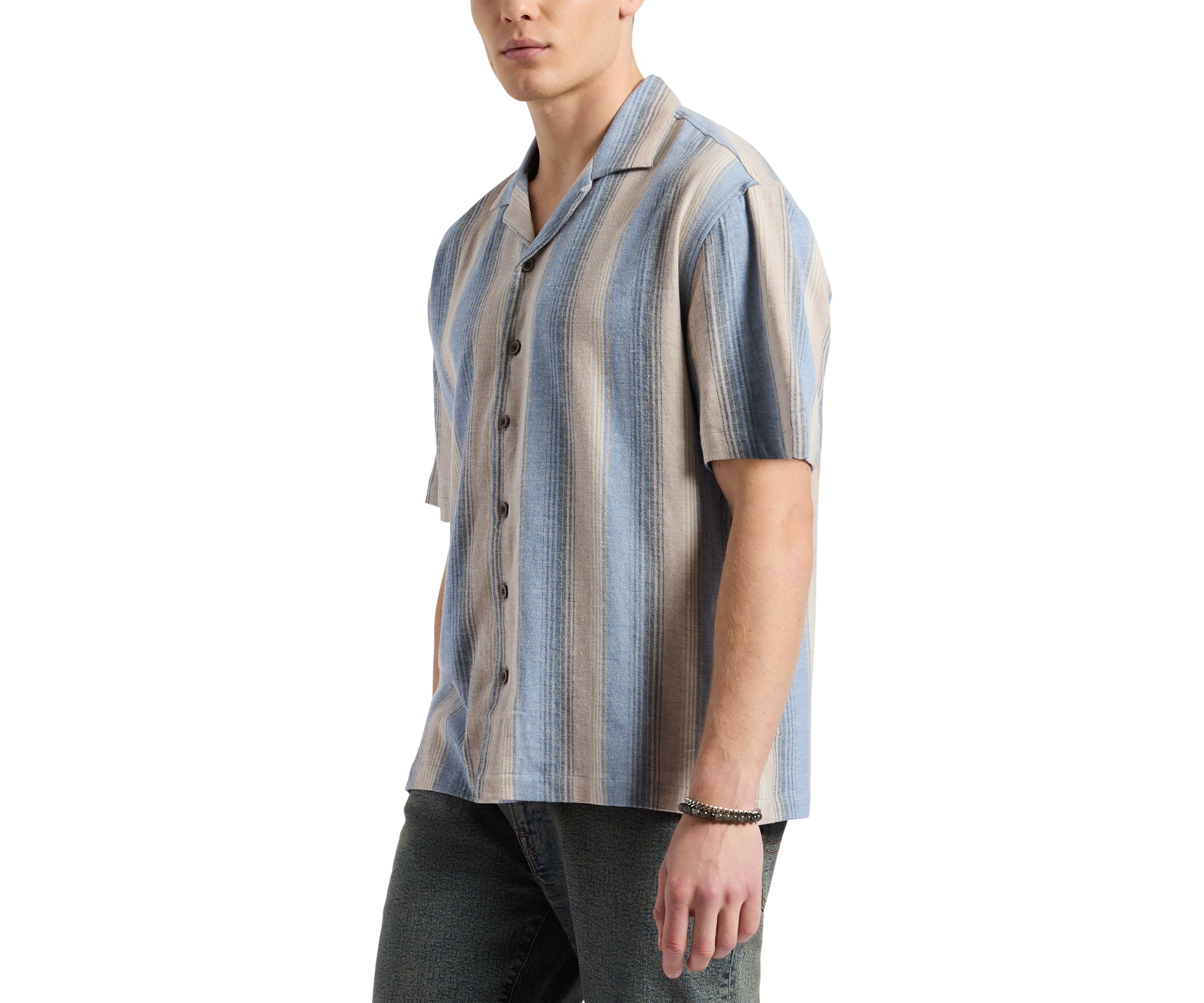 Mens Salaman Short Sleeve Striped Button Up Camp Shirt