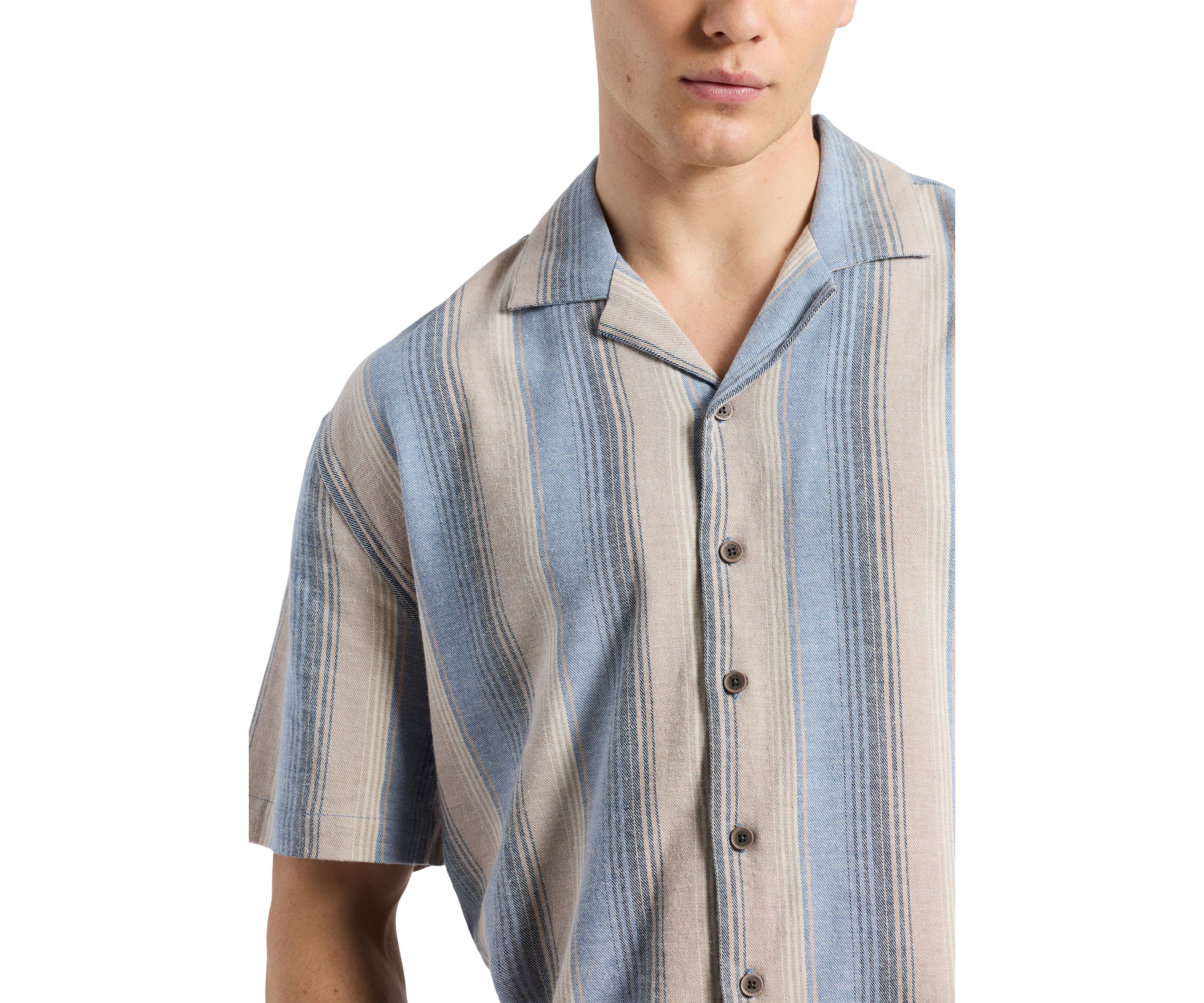 Mens Salaman Short Sleeve Striped Button Up Camp Shirt