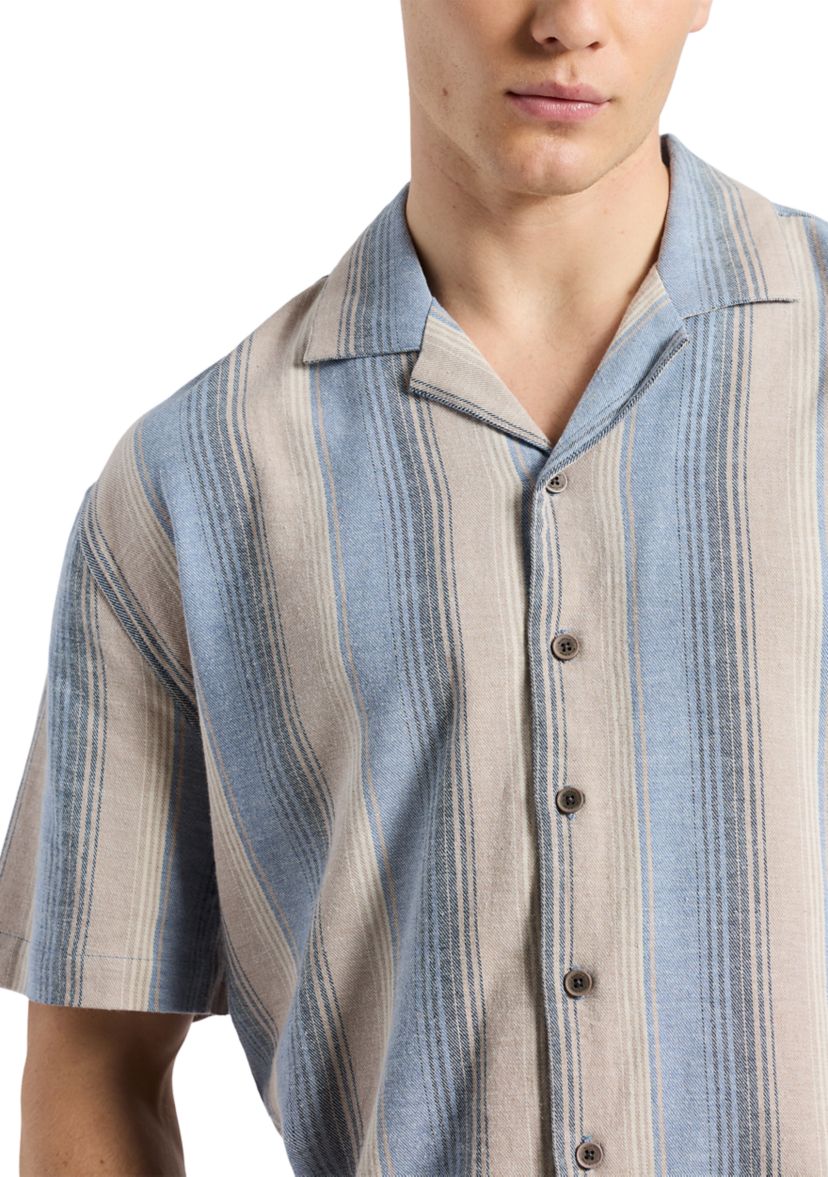 Mens Salaman Short Sleeve Striped Button Up Camp Shirt