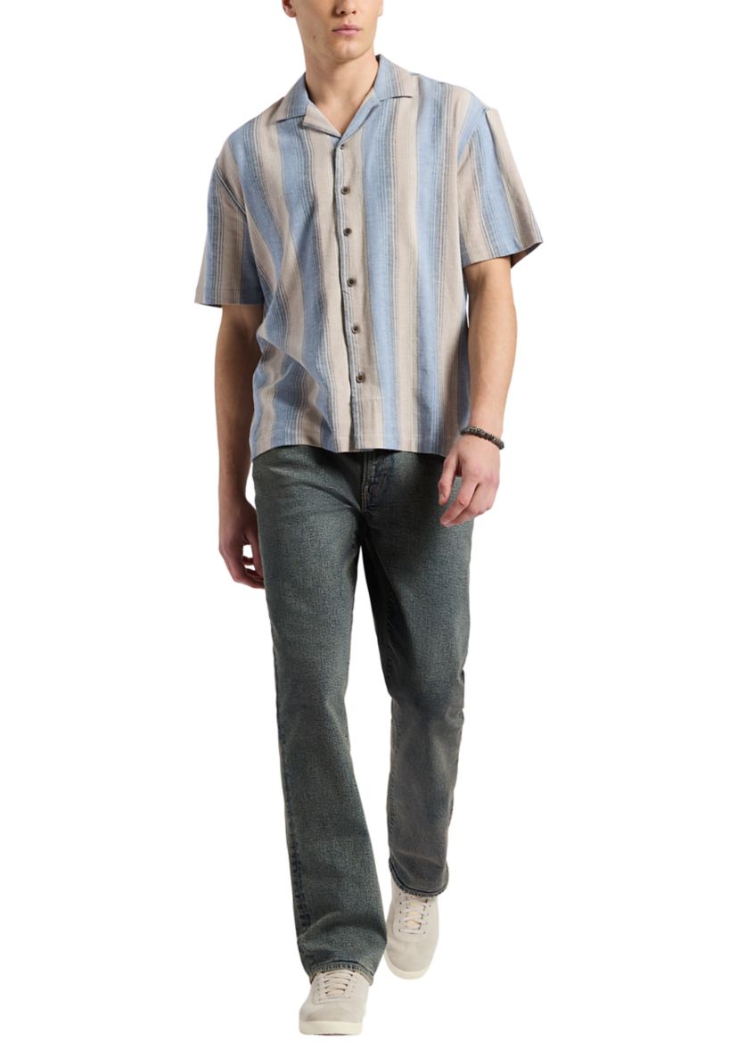 Mens Salaman Short Sleeve Striped Button Up Camp Shirt