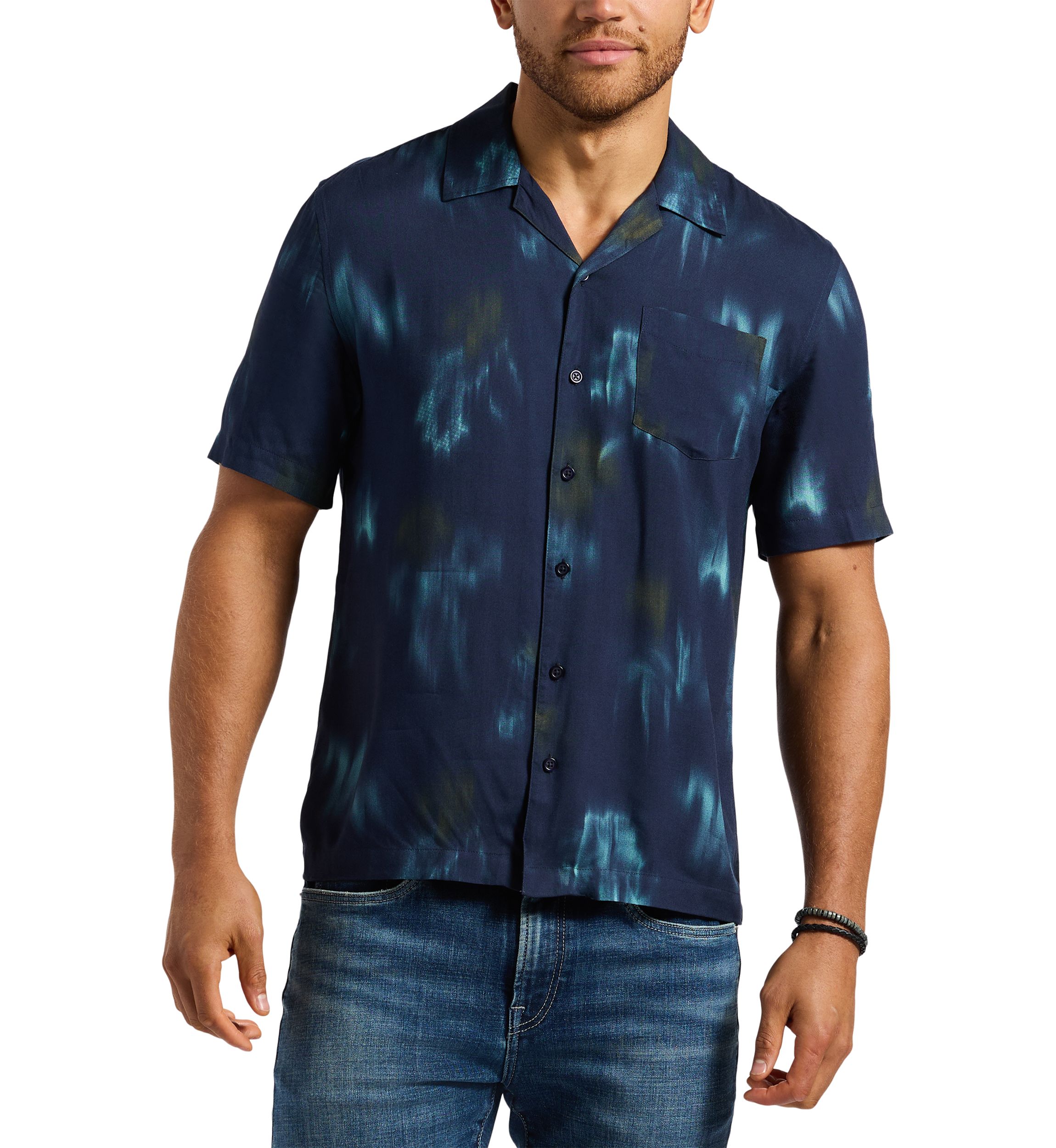 Mens Sandro Short-Sleeve Tie-Dye Button-Up Camp Shirt