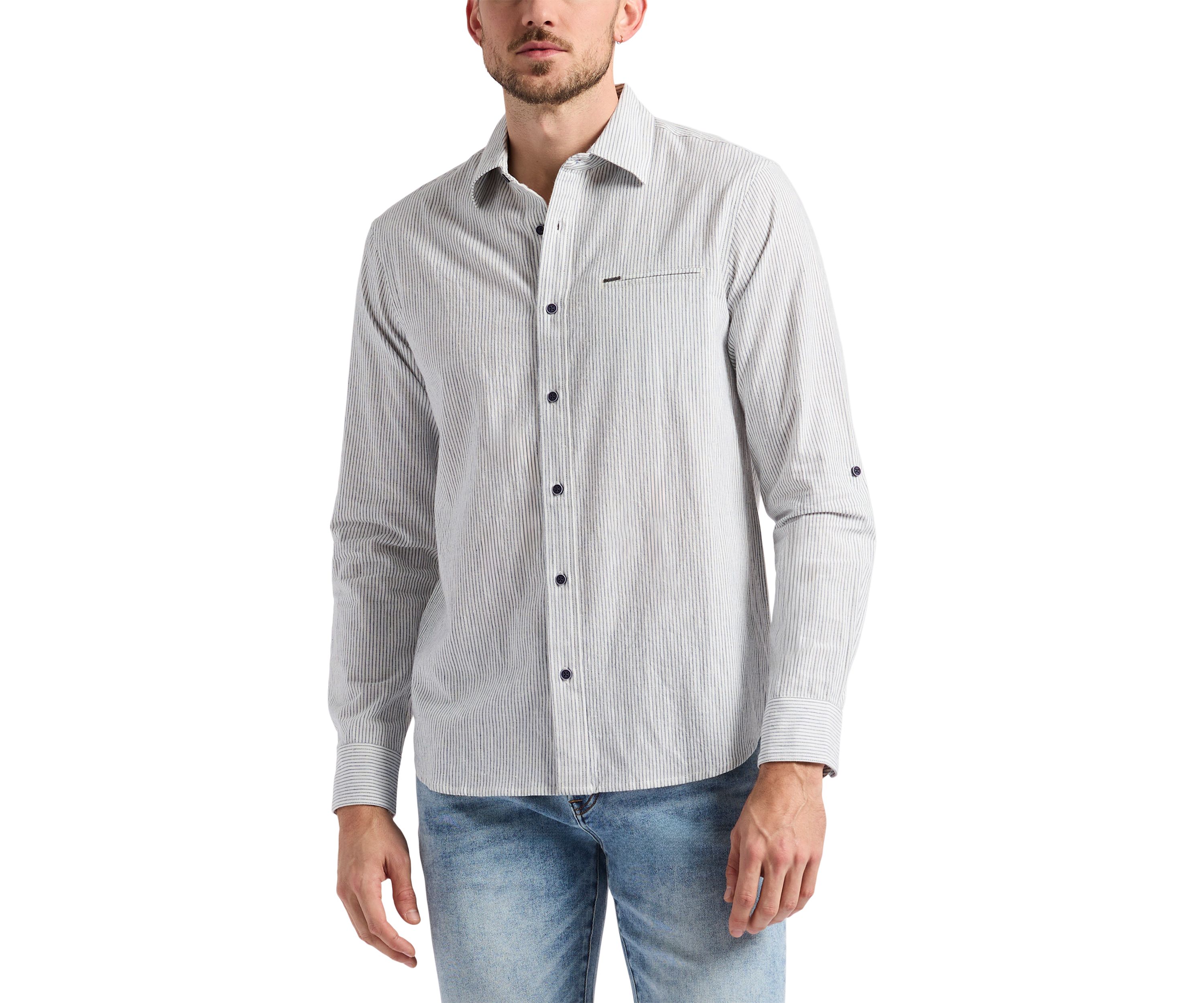 Mens Simbio Long-Sleeve Linen Cotton Blend Button-Up Fitted Shirt, Milk 