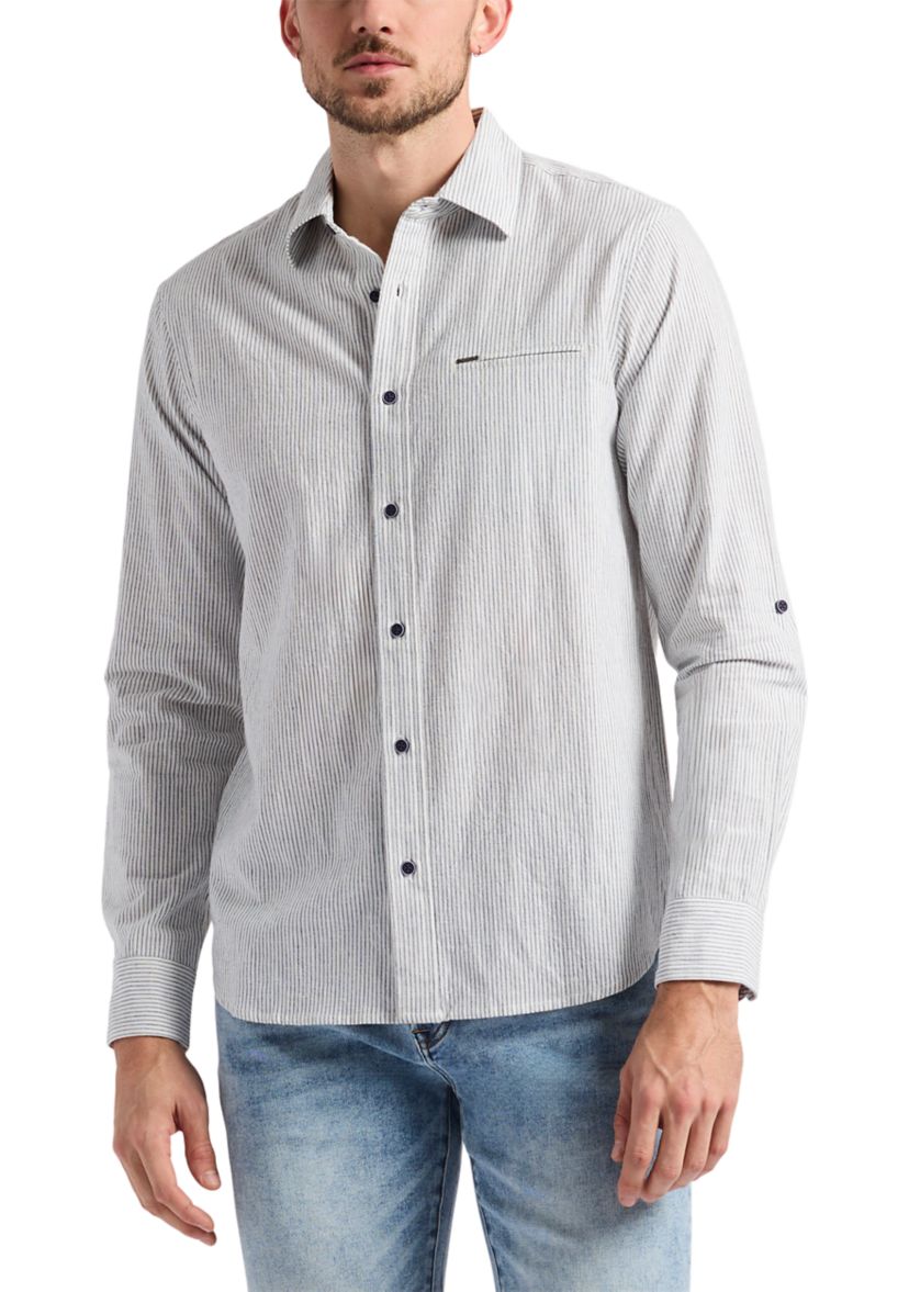 Mens Simbio Long-Sleeve Linen Cotton Blend Button-Up Fitted Shirt, Milk 
