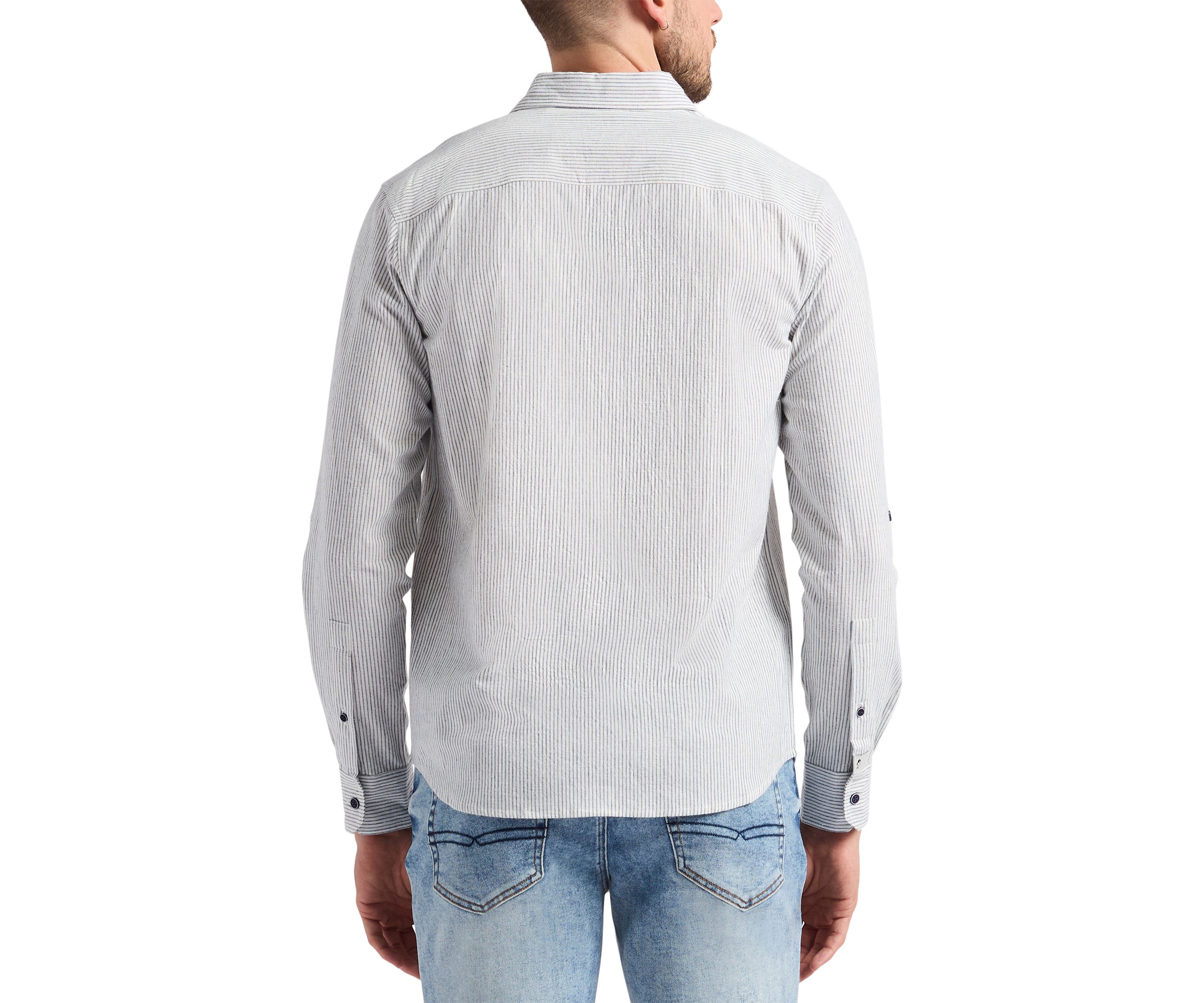 Mens Simbio Long-Sleeve Linen Cotton Blend Button-Up Fitted Shirt, Milk 