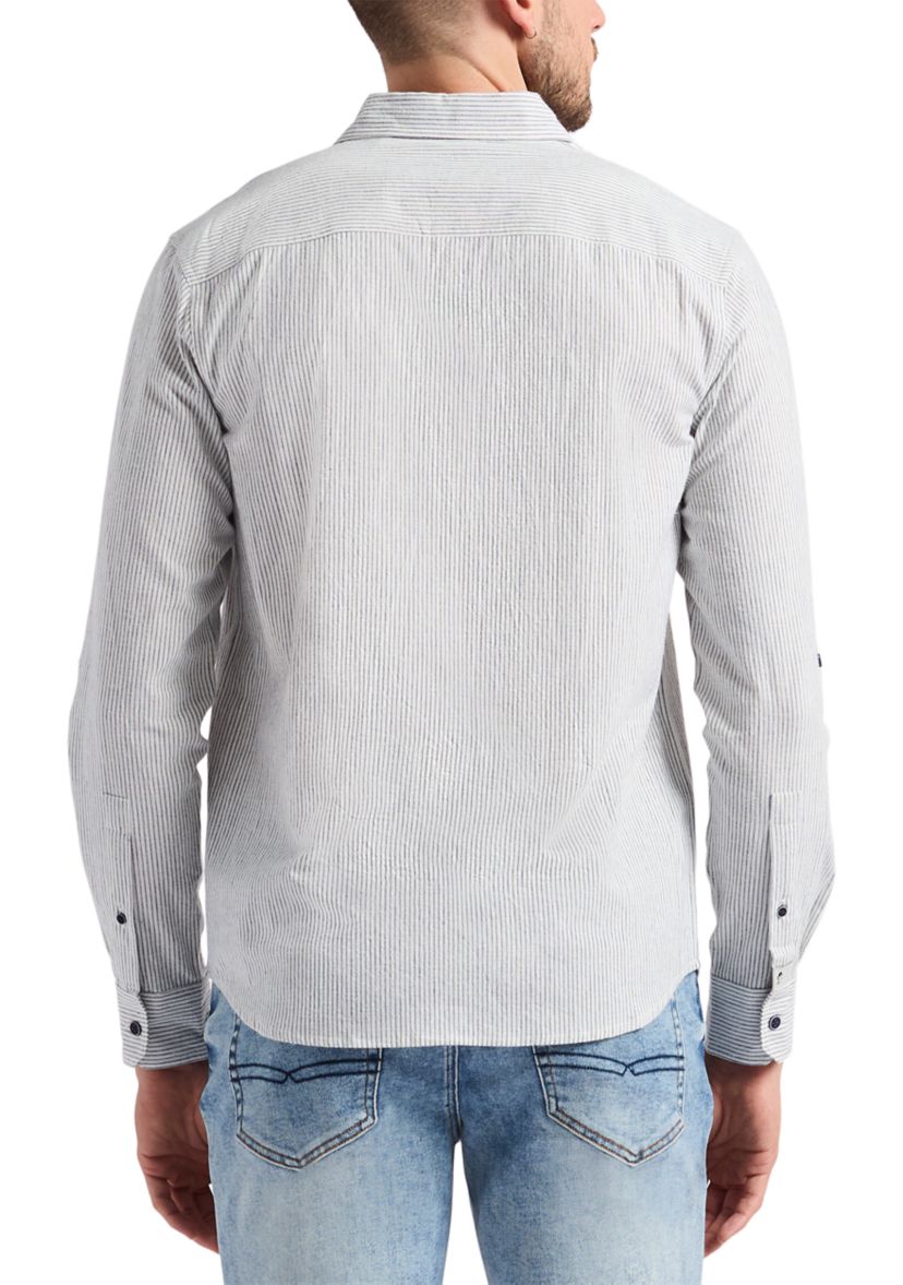 Mens Simbio Long-Sleeve Linen Cotton Blend Button-Up Fitted Shirt, Milk 